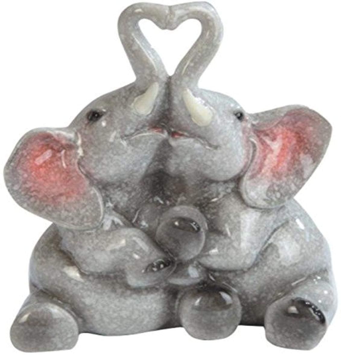 Grey Elephants Making a Heart Figurine, 4.75"