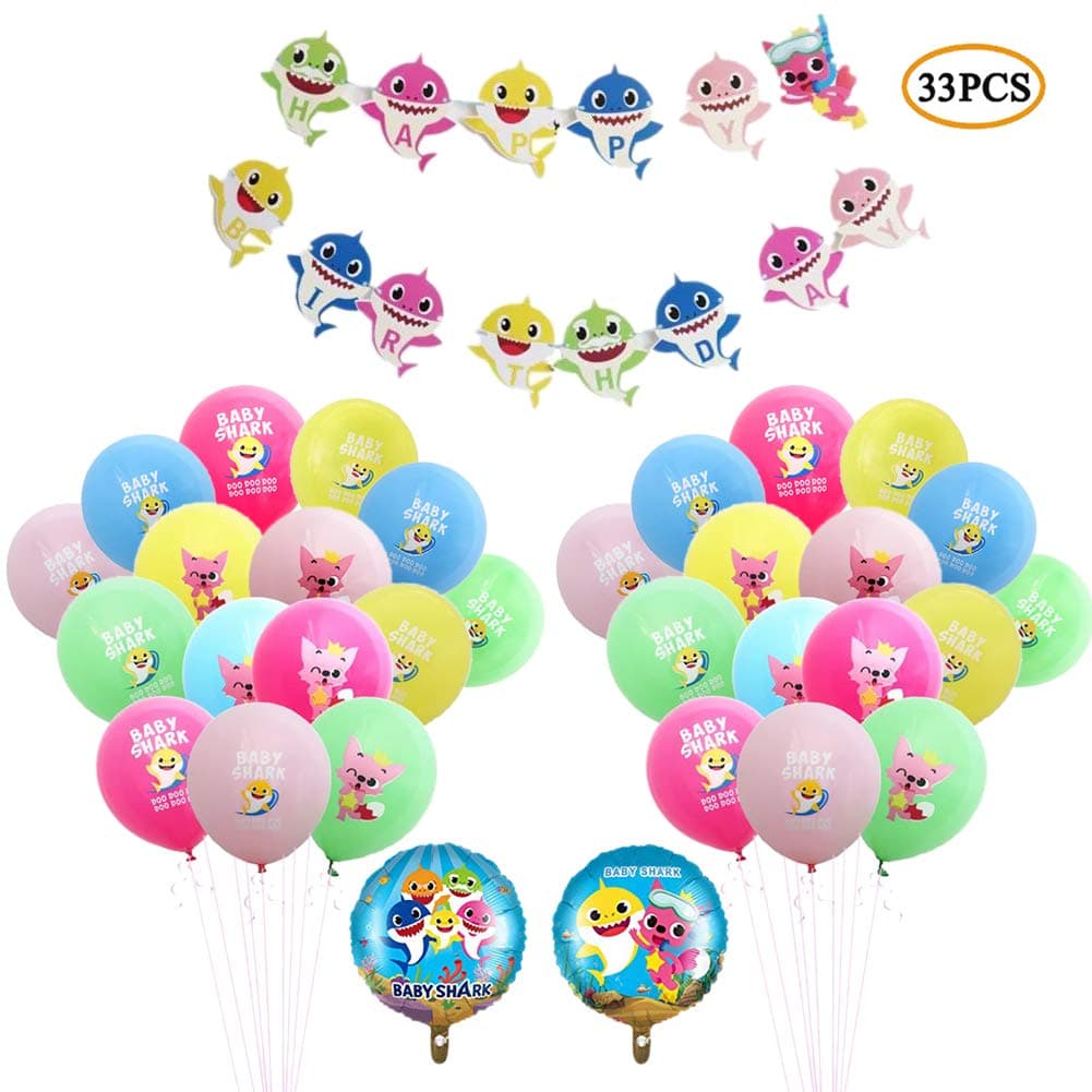 Baby Shark Balloons Party Supplies Decorations 12" Latex Balloon with 18" Foil Balloon Kids Birthday Shark Theme/Under the Sea/Baby Shower Birthday Party Decorations