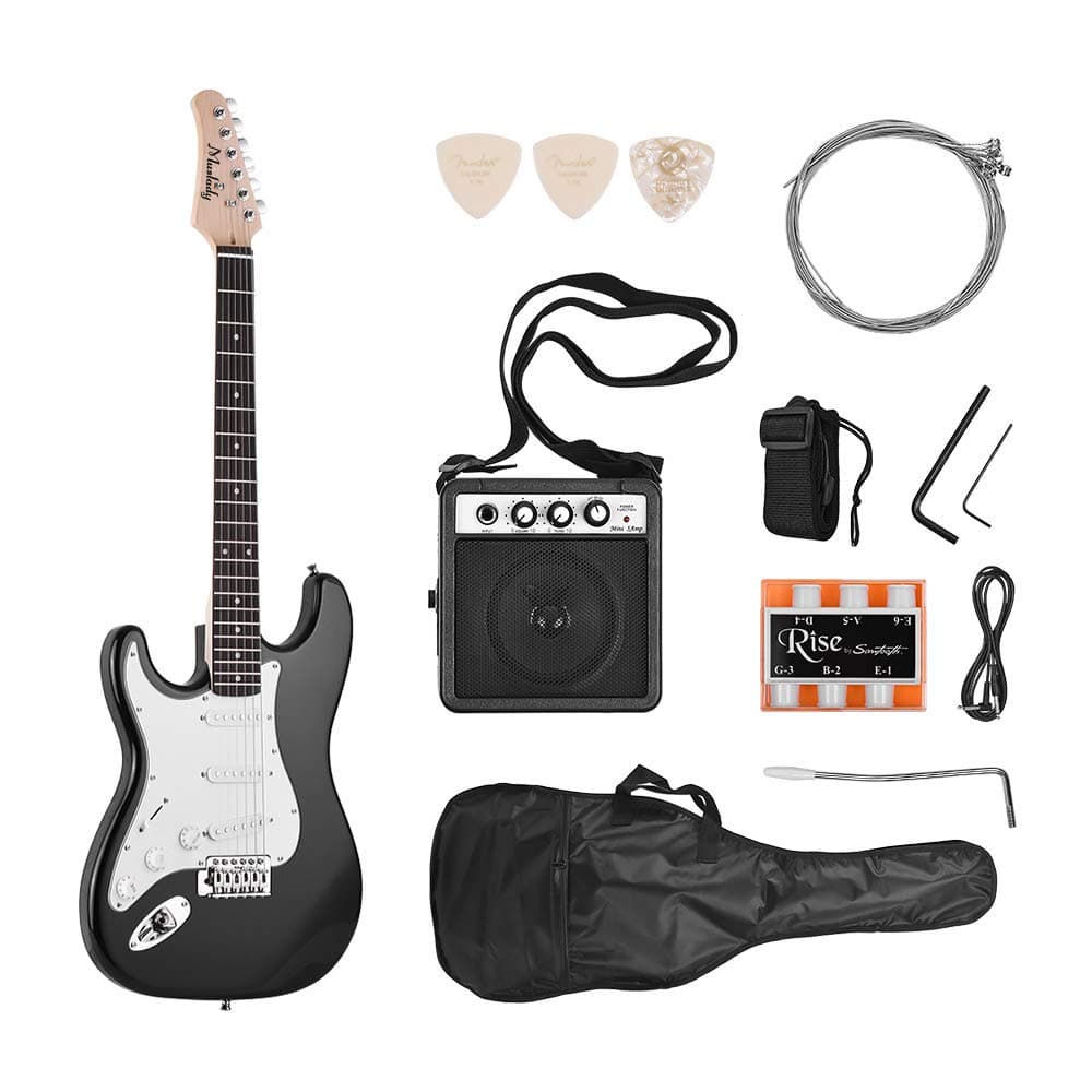 Electric Guitar Solid Wood Paulownia Body Maple Neck 21 Frets 6 String with Speaker Pitch Pipe Guitar Bag Strap Picks Left Hand