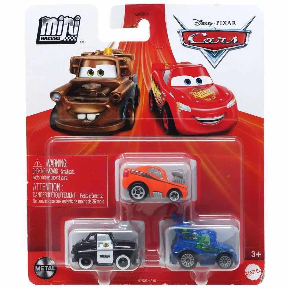 Disney Cars Pixar Mini Racers (Snot Rod - DJ - Sheriff) 3 Pack Minis New