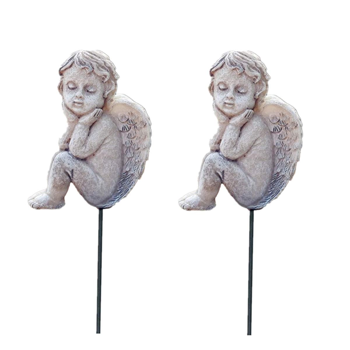 MUAMAX Mini Angel Garden Stakes Miniature Angel Ornaments Outdoor Little Cherub Figurines Flowerpots Decoration Graden Decorative Accessories (Gray)