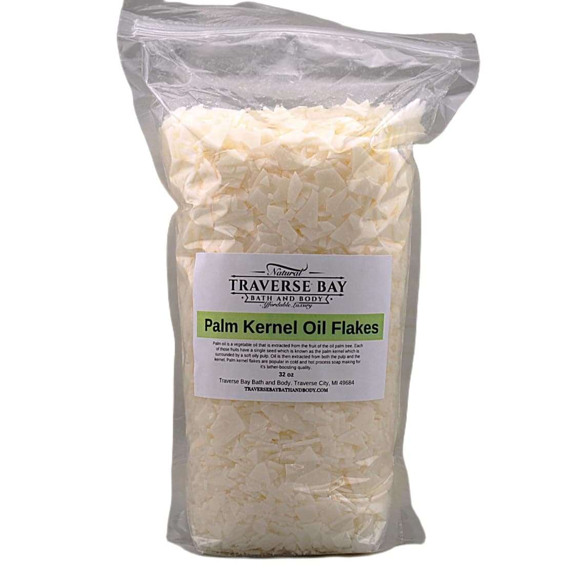 Traverse Bay Bath and Body Palm Kernel Oil Flakes 32- oz. / 2LB Soap making supply's in stand-up barrier pouch all natural.