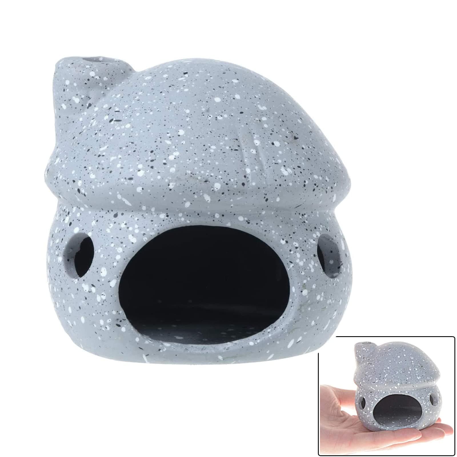 Oasisgalore Aquarium Decor Ceramic Mushroom House Ornament Fish Tank Landscape Decoration Pottery Hide Cave Habitat Hut Small Shrimp for Goldfishes to Rest Breed Hiding (Grey)
