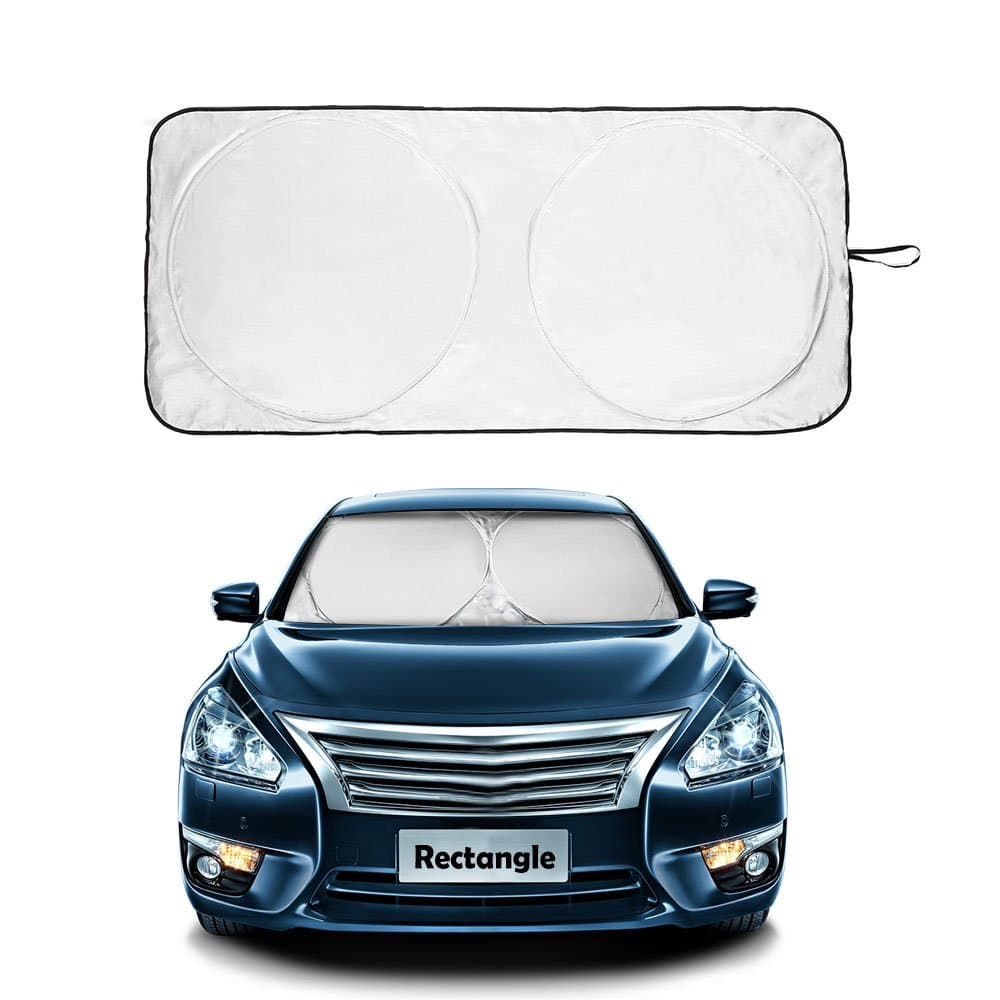 Rectangle Car Windshield Sun Shade Compact Nylon Sunshade, Foldable Reflective Sun Visor, Block UV Rays,Fits Various Sizes(Large 63 x 33.8 inches)