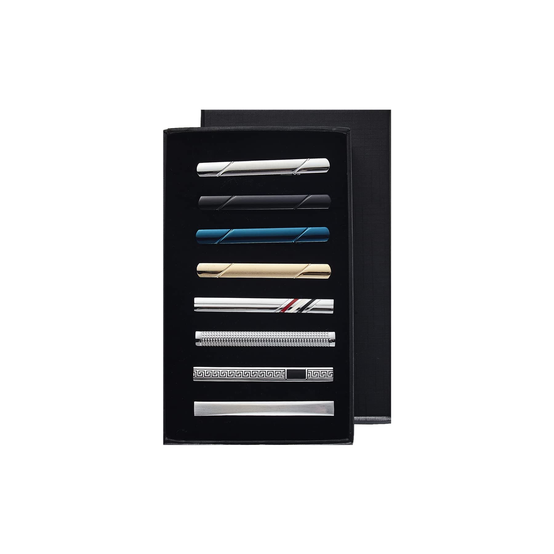 8Pcs Tie Clips for Men,Black Gold Blue Silver Tie Bar Clip Set for Regular,Tie Bar Clip is a Gift for Father,and Lover,Suitable for Wedding Business Gifts