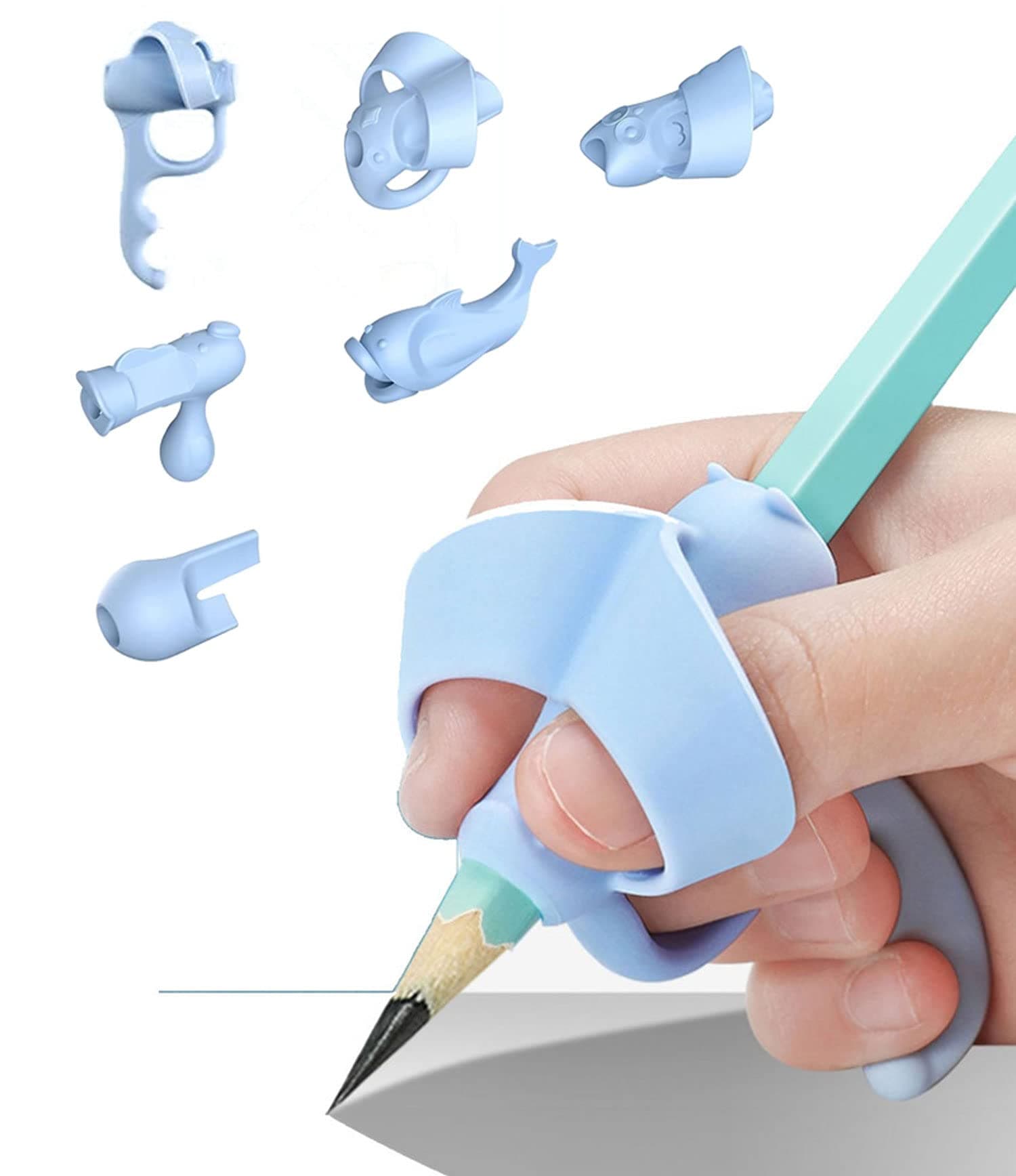 ASMANNA 6Pcs Progressive Pencil Grips for Kids Handwriting Finger Training Pen Grippers for Toddlers Preschoolers Children Pen Grip Posture Correction Tool for Beginners Pencil Holder for Kids(Blue