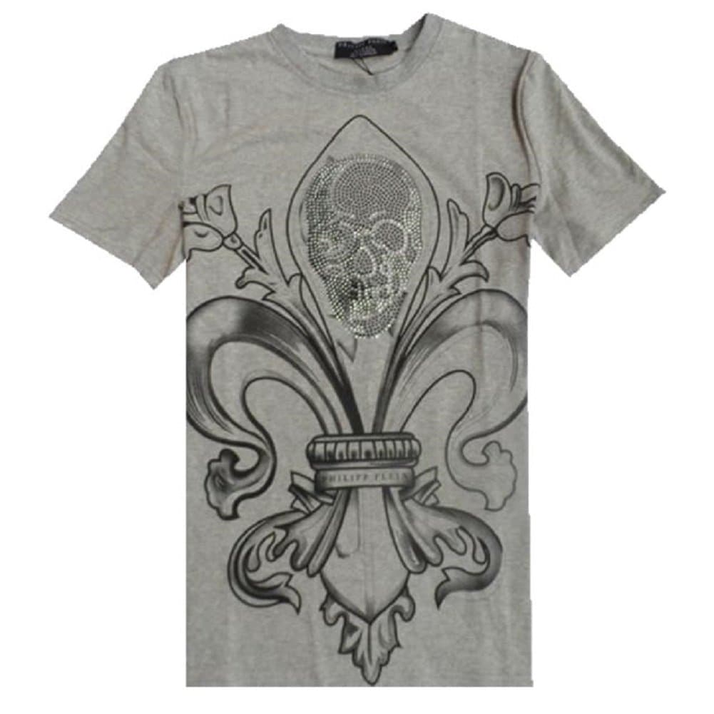 Philipp Plein Mens Fleur-de-lis Short Sleeve Top T-shirt Skull Tee
