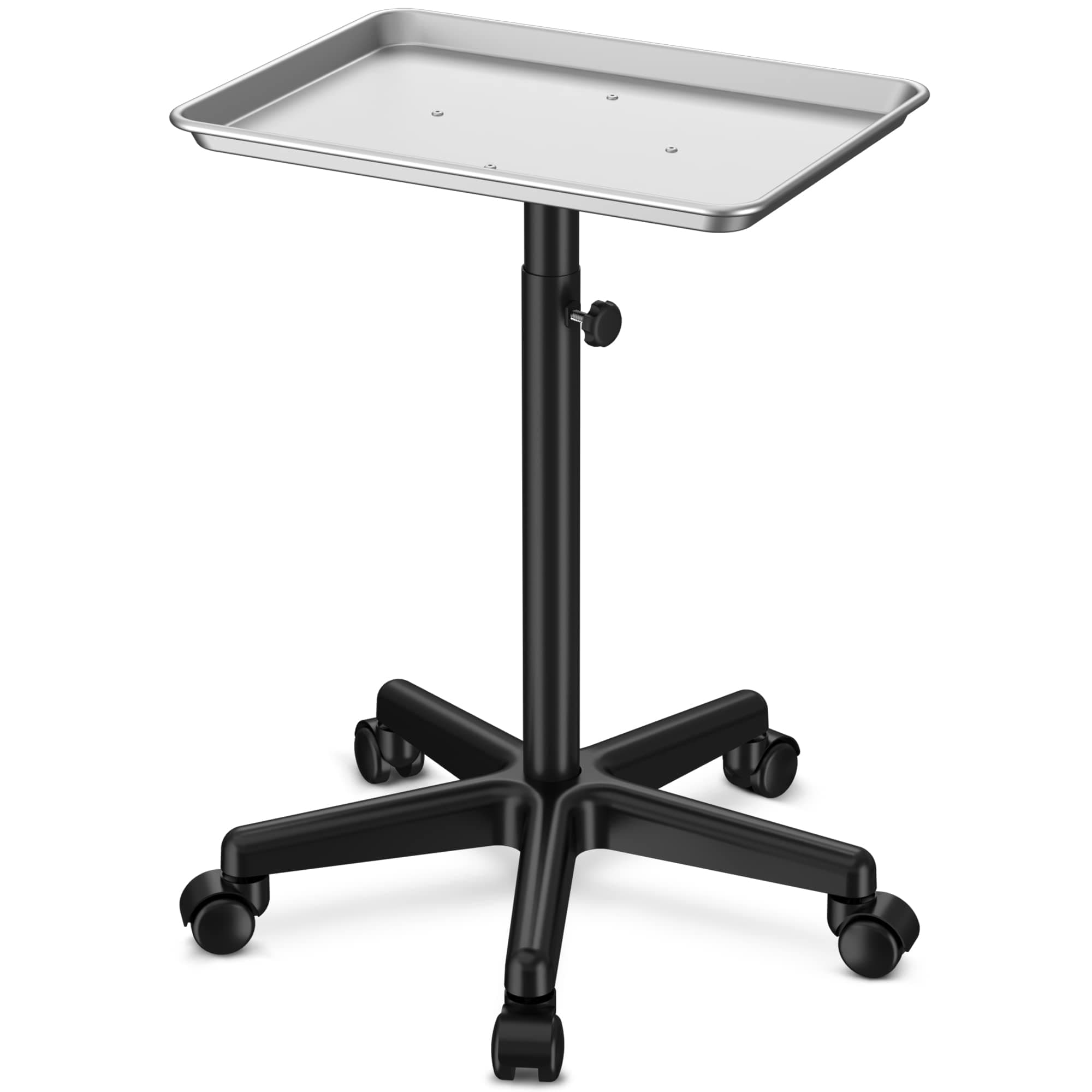 Salon Tray on Wheels - Premium Aluminum Tattoo Tray Rolling Trolley - Adjustable Salon Service Rolling Tray Hairdresser Cart with Clinic Spa Rolling Tray Wheels (Silver M)