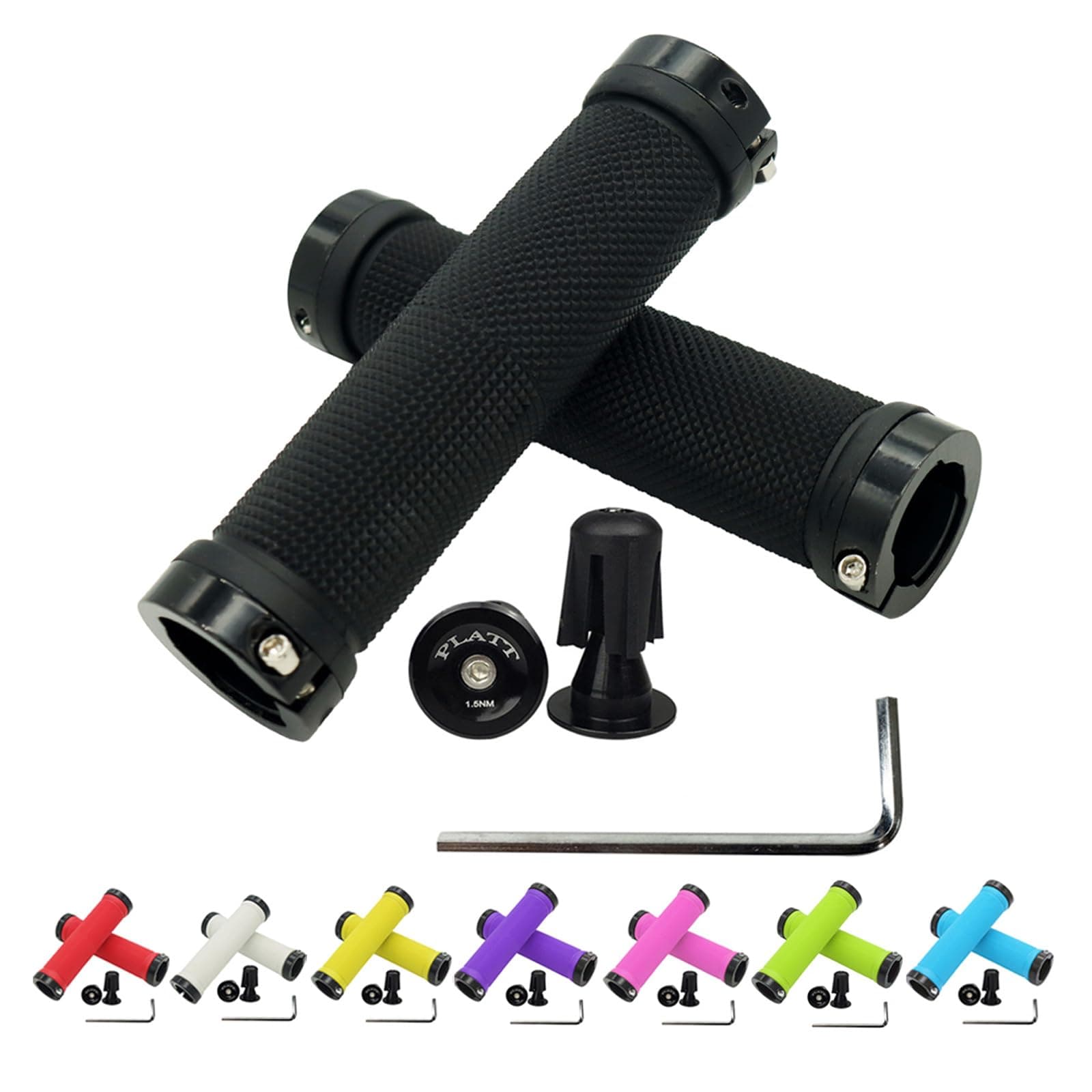 PLATT Bike Handlebar Grips with Aluminum Lock Non-Slip Rubber Bicycle Handle Grip for MTB/BMX