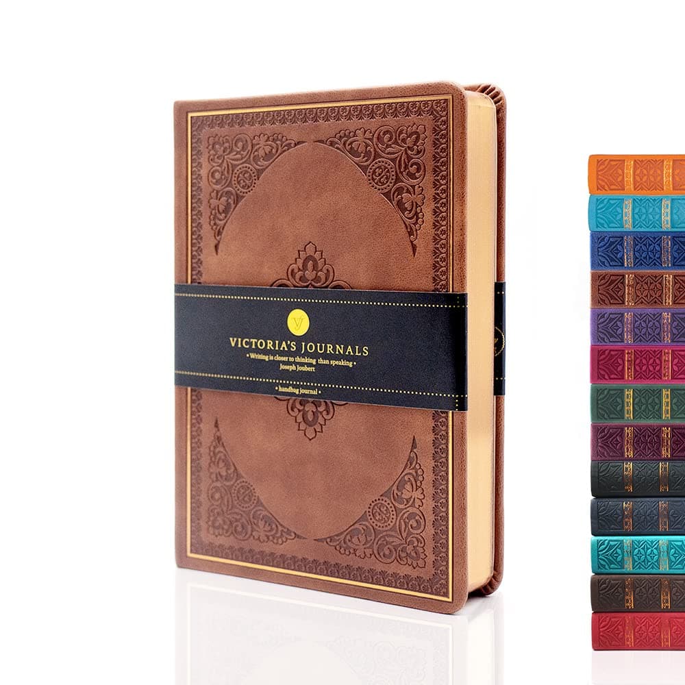 VICTORIA'S JOURNALS Mini Notebook Pocket Vintage Embossing Journal Hard Cover Lined Old Looking Travel Diary Gilded Edge Ribbon Bookmark, 6.5'' x 4.7''