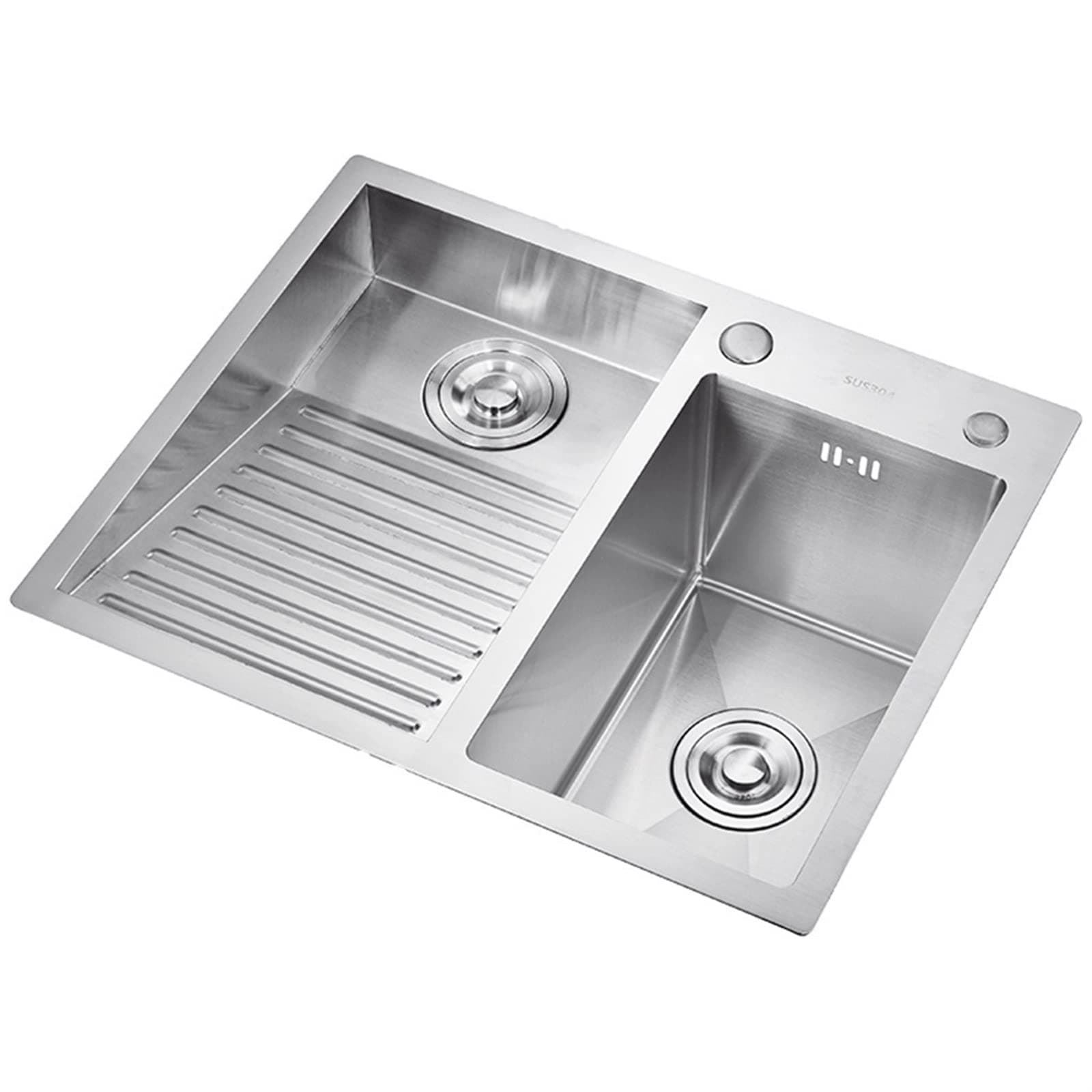 Laundry Utility Sink With Washboard Stainless Steel Kitchen Sink Household Pool Balcony Room Wash Basin Easy Clean Double-Bowl (600mm/23.6Inch)