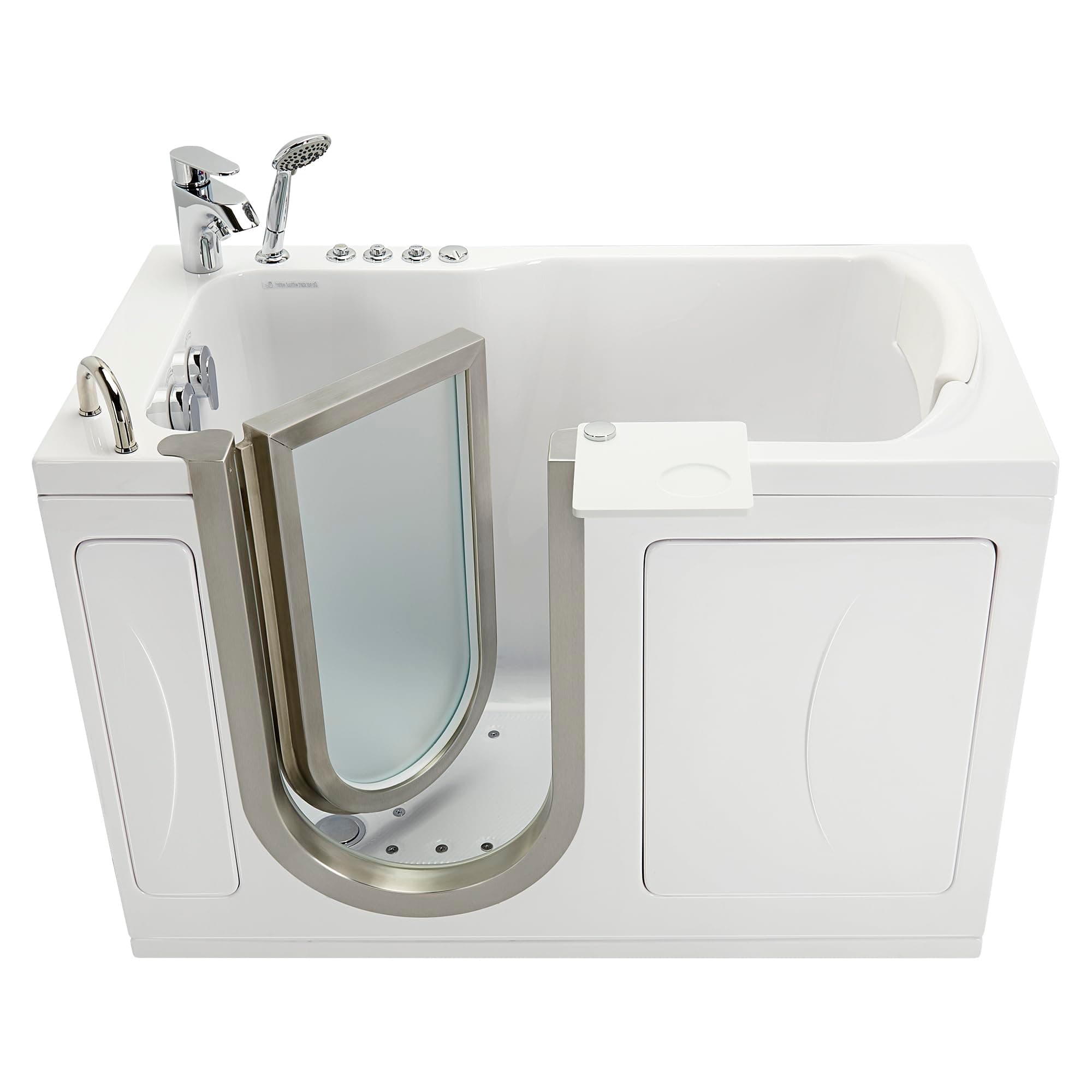 Ella Petite 28"x52" Acrylic Air and Hydro Massage Walk-In Bathtub with Left Inward Swing Door, 2 Piece Fast Fill Faucet, 2" Dual Drain