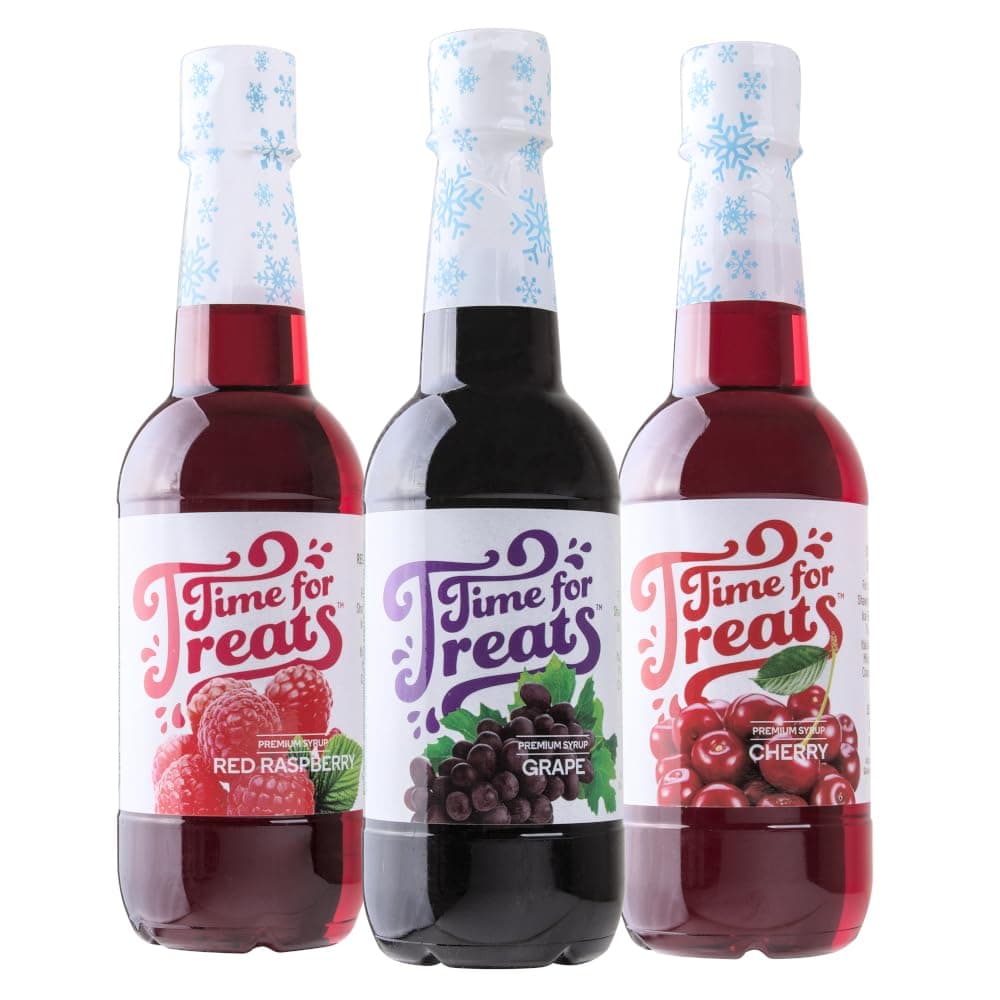 Time For Treats 3-Pack Grape, Cherry, Red Raspberry Syrup 16.9 Fluid Ounce Per Bottle for Snow Cones, Homemade Sodas, Cocktails, Coffee, Baking and More