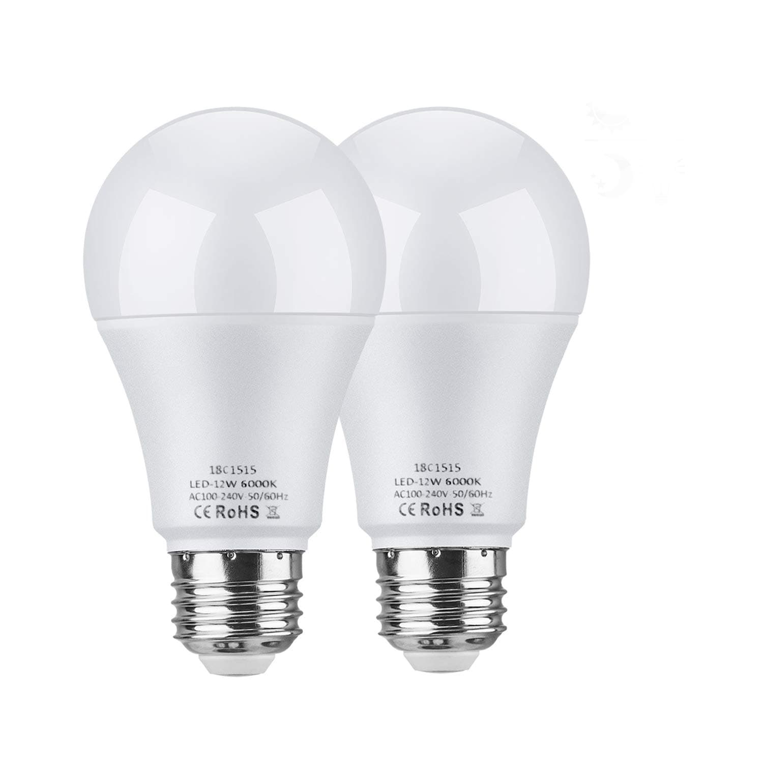 LEKE Dusk to Dawn Light Bulbs Outdoor 100W Equivalent Light Bulb E26/E27 Sensor Bulb 12W Smart Light Bulbs 6000K for Home, Front Porch Light, Yard Light, Garage Light, White-2 Pack