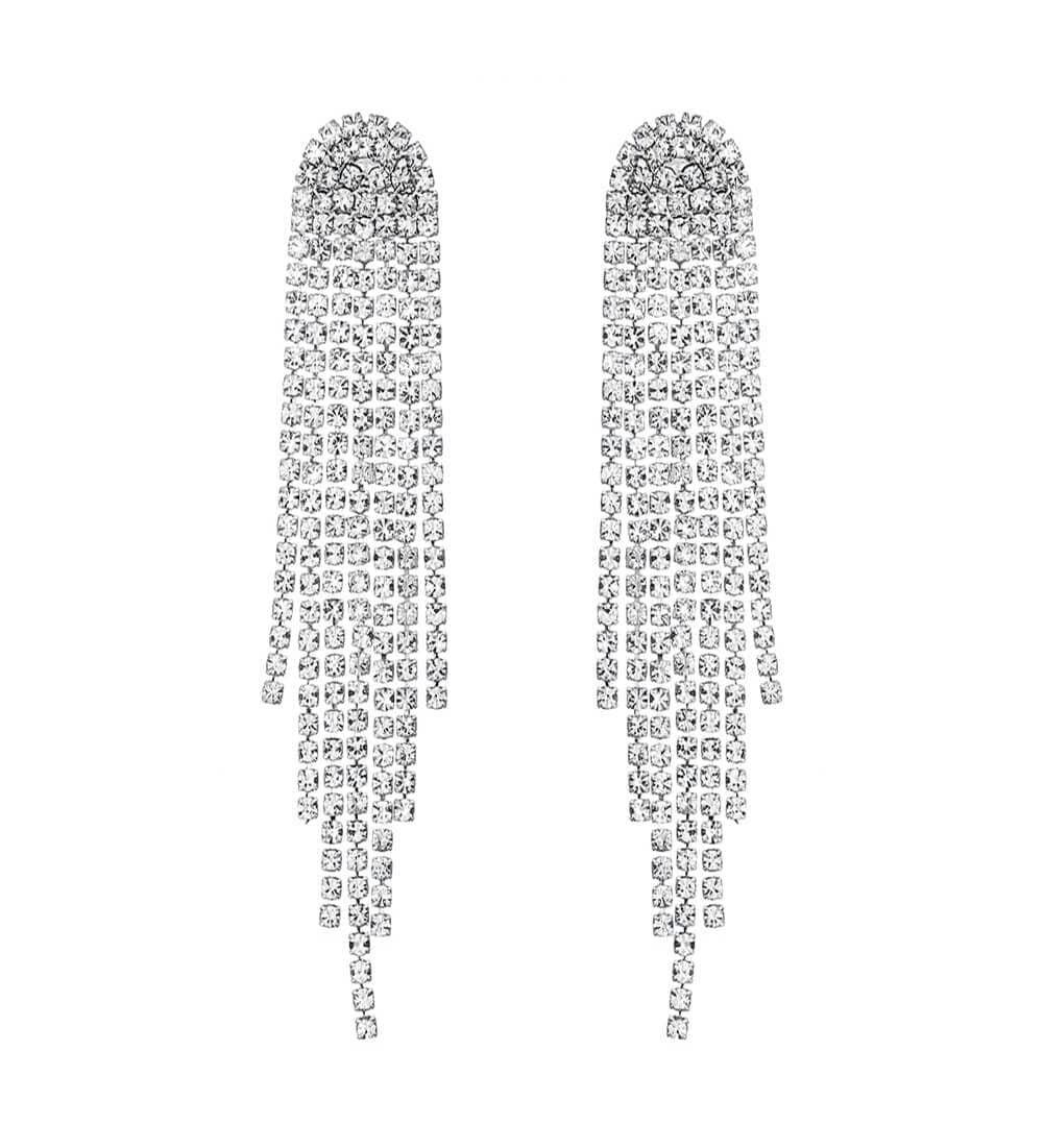 – Waterfall Bridal Tassel Boho Rhinestone Earrings for Women Girls