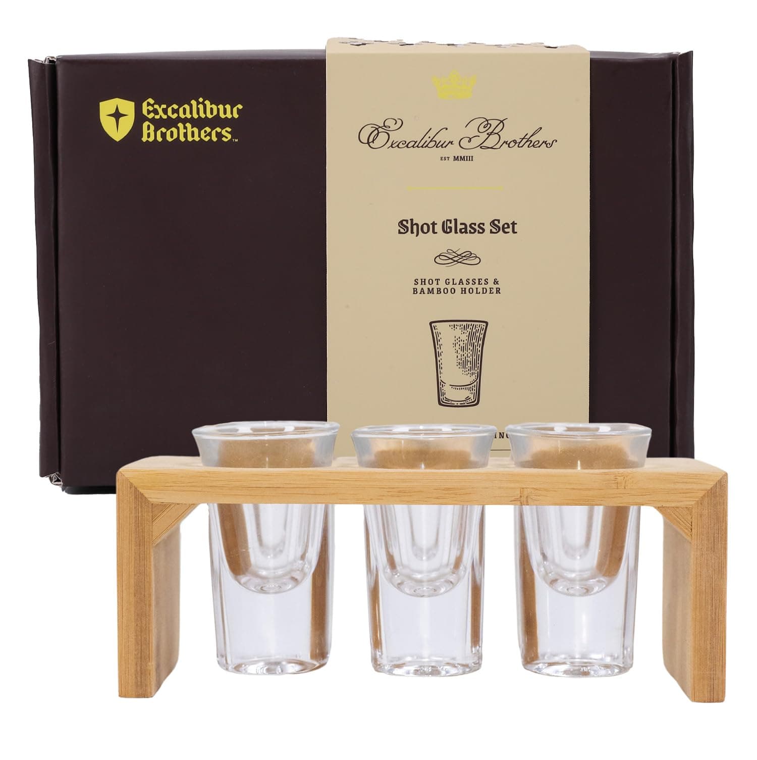 Shot Glass Sets (Set of 6) - Bamboo Shot Glass Holder with 1 Oz Glasses, and Cool Shot Glasses Set for Father, Grandfather, Boyfriend, Best Man, and Groomsmen