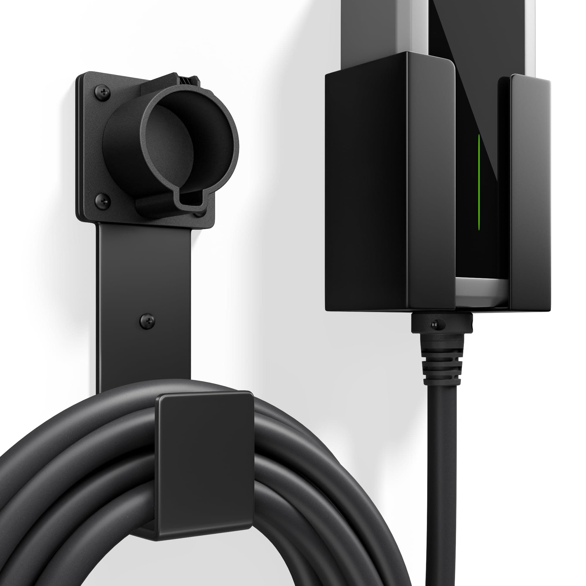 EV Charger Holder Wall Mount – J1772 Cable Organizer & Nozzle Holster with Storage Box for Electric Vehicle Charging