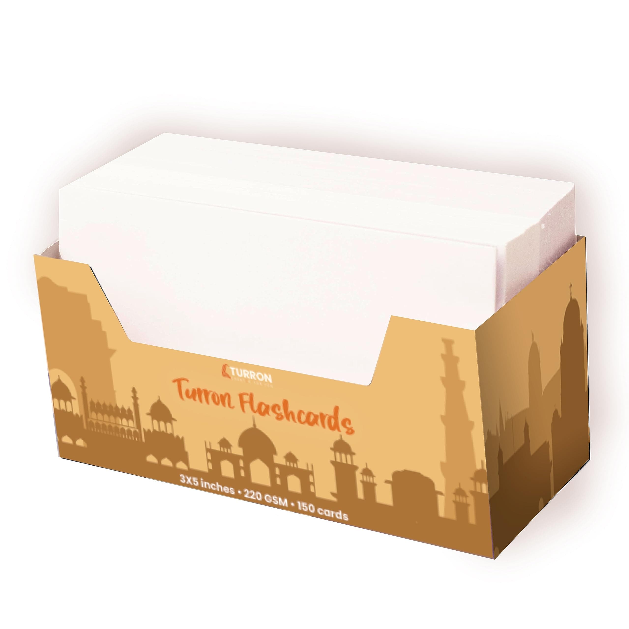 Turron Big 3 x 5 inch White Flash Cards Tray - 200 GSM, 150 Cards - Suitable for Exam Preparation, Cheat Sheets, Short Notes, Syllabus Revision (3x5 Plain)