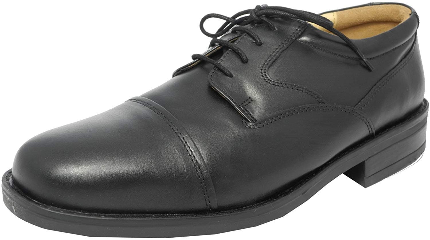 RoamersMens M247a Black Leather Shoes, Sizes 6UK to 14UK, Fuller Fitting, Flat Heel, Round Toe, Derby, Party, Casual, Work, Business