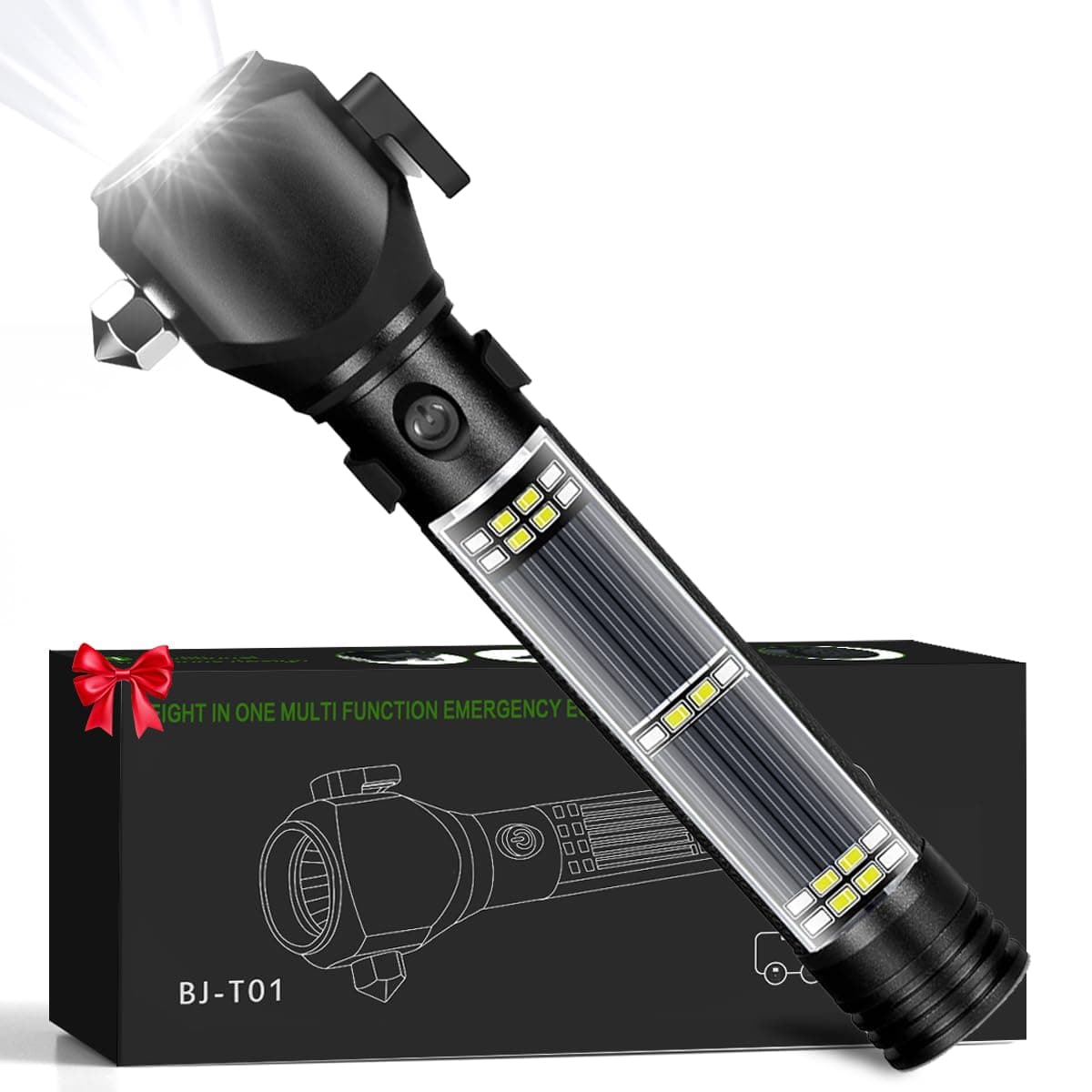 Multi Function LED Torch Battery Powered,USB Rechargeable Solar Powered Hand Flashlight with Glass Breaker,Seatbelt Cutter,Alarm and Phone Charger, Car LED Tactical Flashlight for Emergencies