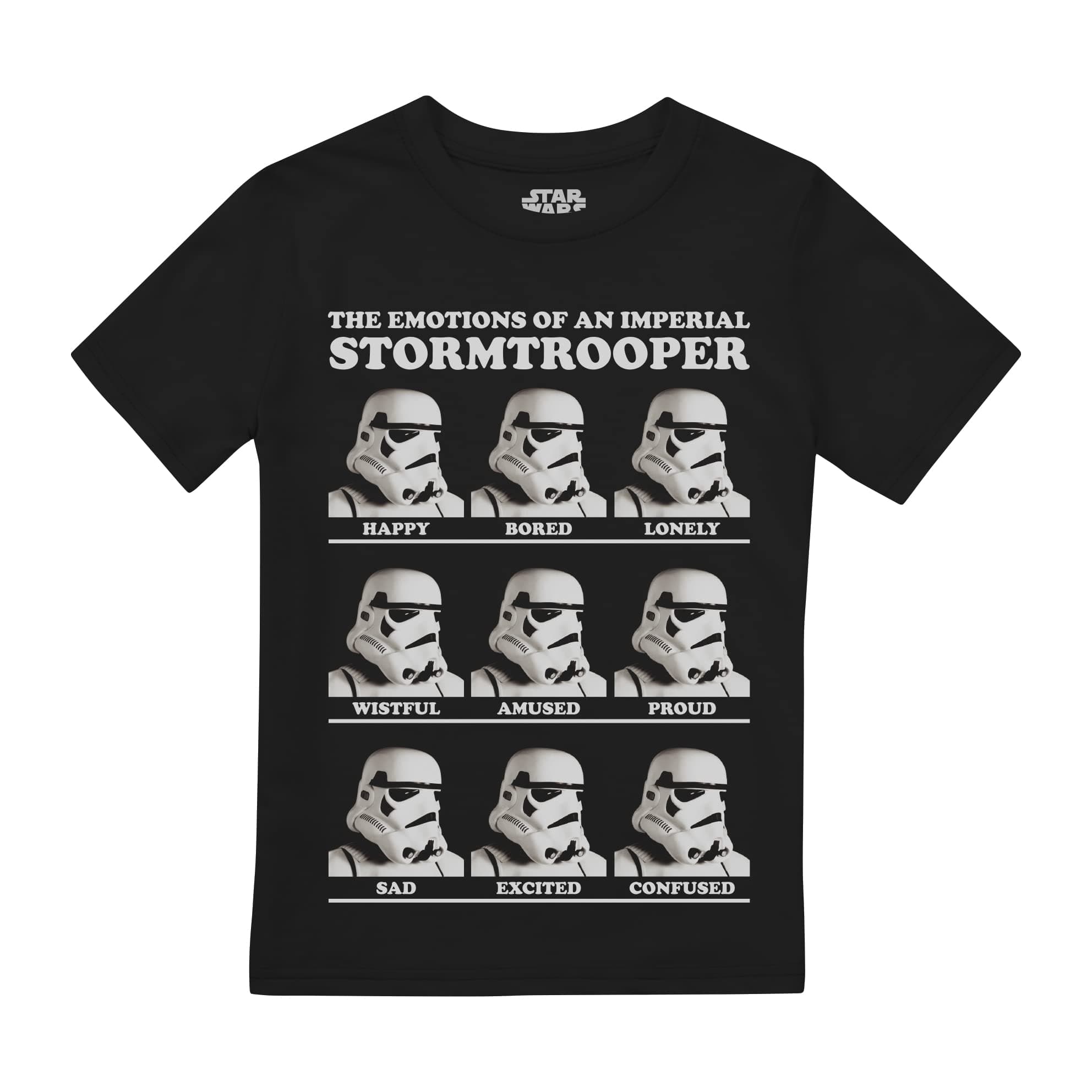 Cotton Soul Original Stormtrooper Emotions Boys T Shirt, Black, 10-12 Years
