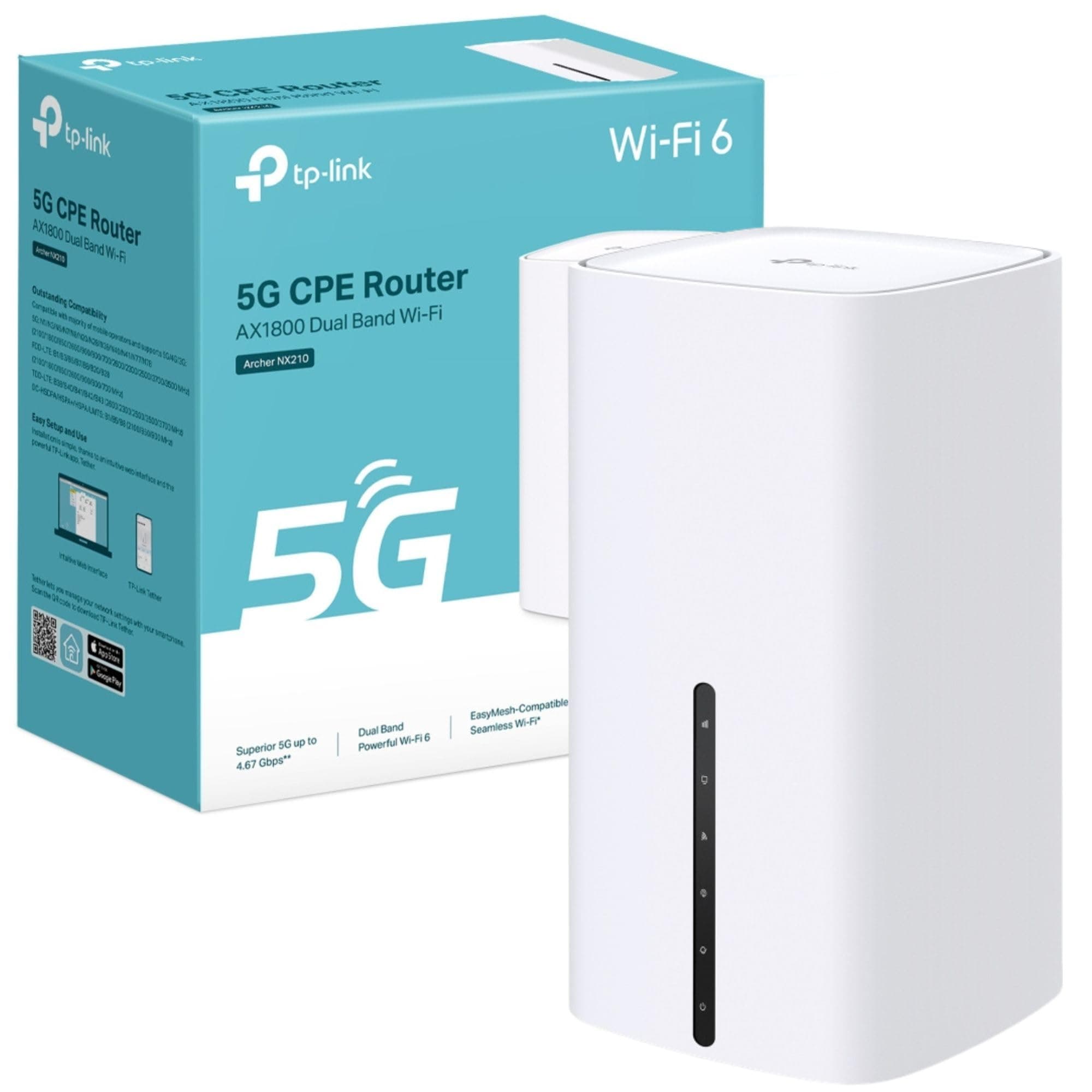 – Archer NX210 AX1800Mbps Wi-Fi 6 5G Router With Sim Slot, Up To 4.67Gbps Download Speeds, Dual-Band WiFi Router, Gigabit LAN/WAN Port, SIM Card Plug & Play, EasyMesh-Compatible WiFi Booster