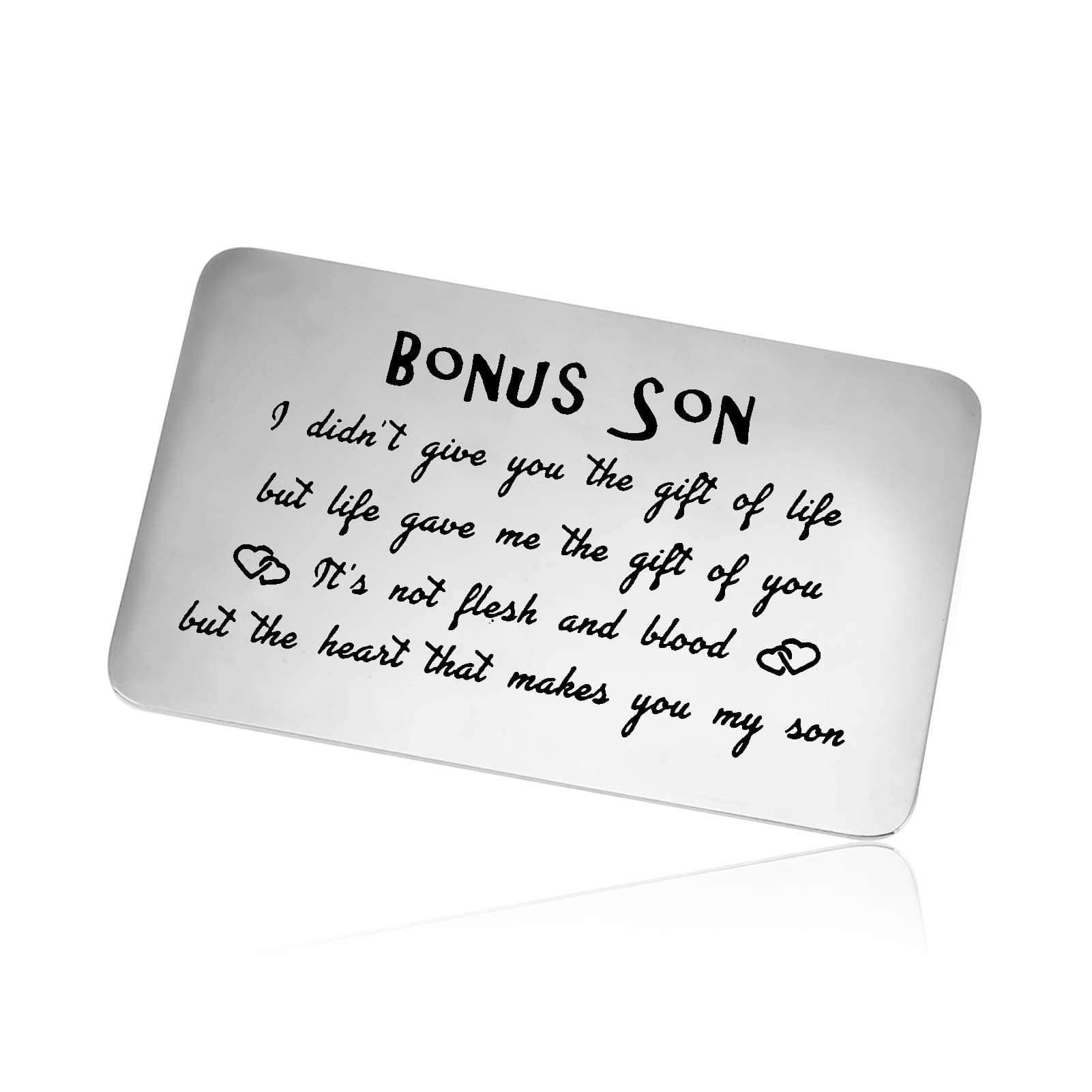 Bonus Son Gift Jewelry Adoption Gifts Metal Wallet Insert Card for Son Gift From Mom Engraved Wallet Insert Card to My Son Gift Birthday Wedding Gift Mom to Son Gift Stepson Gift Son in Law Jewelry