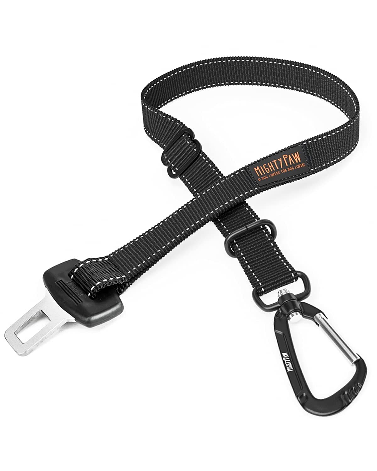 – Mighty Paw Dog Car Seat Belt | Universal Pet Safety Belt, Created with Human Seatbelt Material. All-Metal Hardware with Adjustable Length Strap. Exceeds Safety Standards. Keep Your Dog Secure (Black)