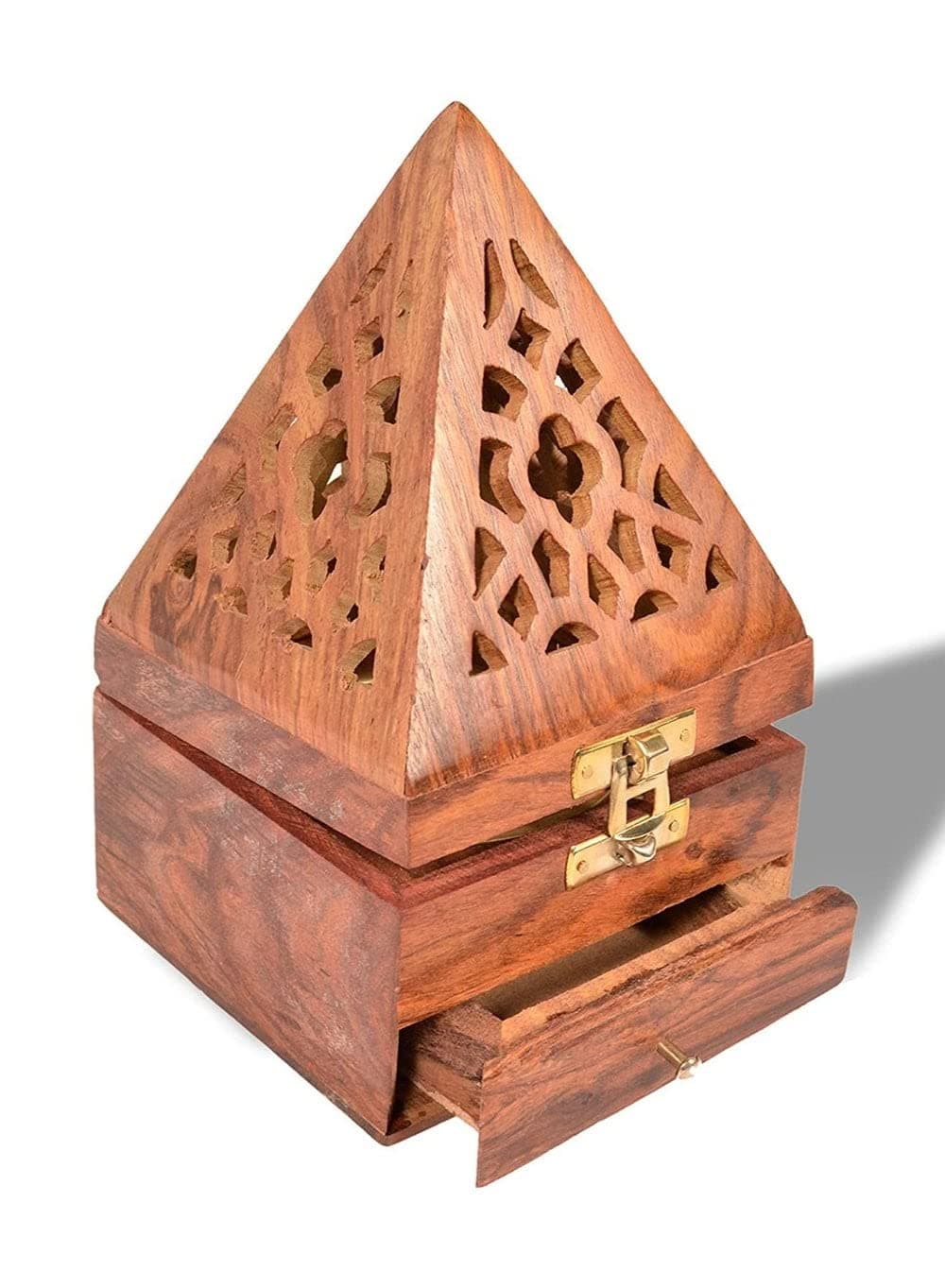 Dubai Gallery Wooden Classic Pyramid Style Burner, Dhoop Holder, With Base Square And Top Cone Shap Doop Holder,Wooden Incense Burner Box,Valentine Day Gifts