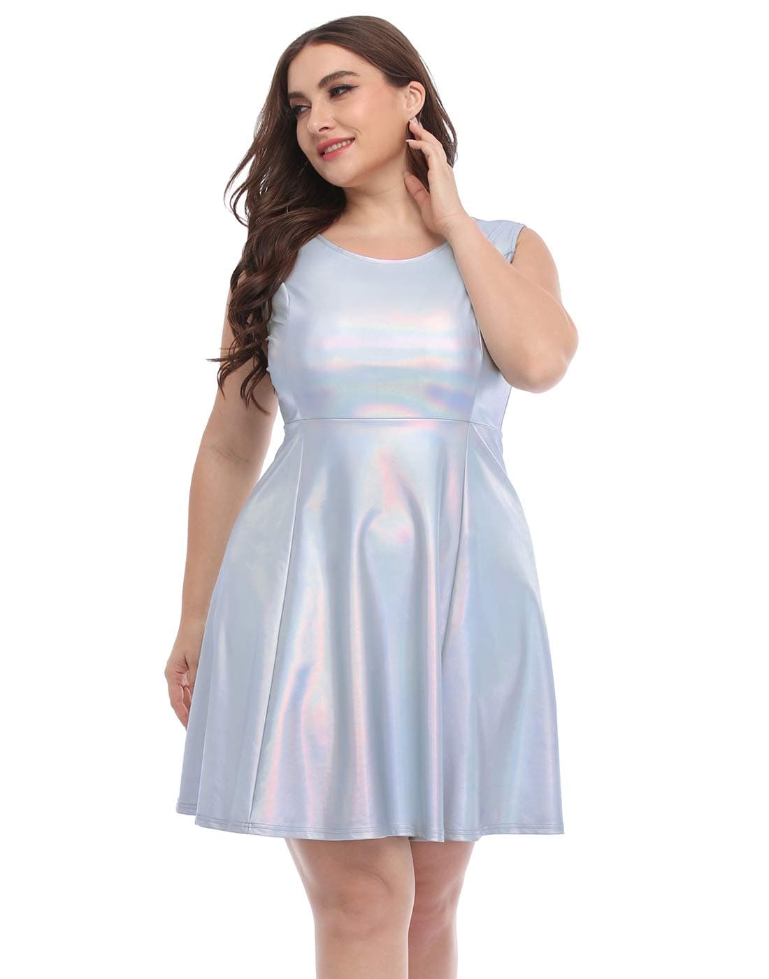 HDE Plus Size Shiny Metallic Alien Costume Dress Futuristic Sleeveless Space Skater Dress