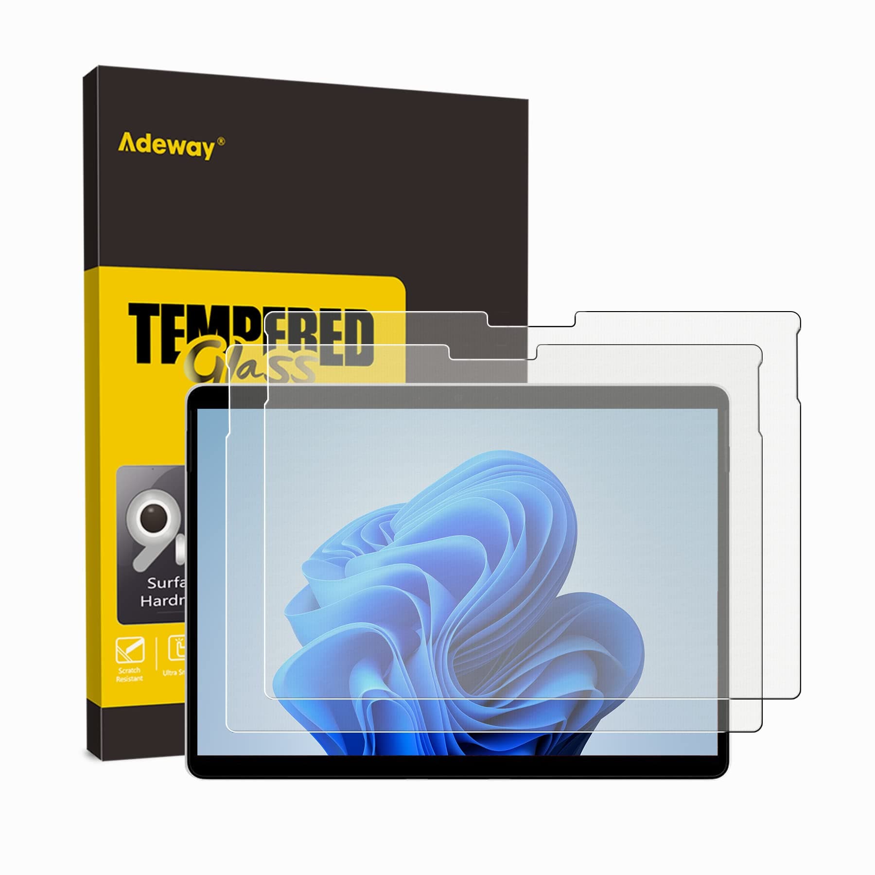 Adeway 2 Pack Screen Protector for Surface Pro 11/9/10/8/X (2024 13 inch), 9H Tempered Glass with Like Paper Texture, Ideal for Writing and Note-taking, Compatible with Surface Pen