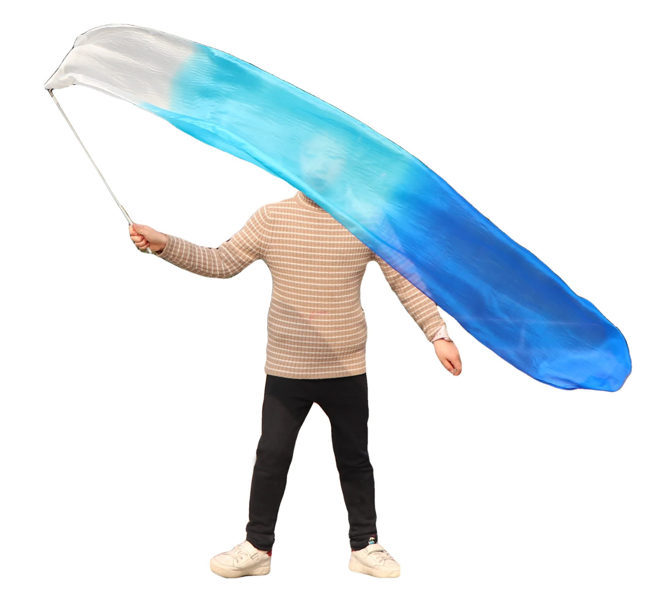 Winged Sirenny Youth Silk Ribbon Dancer Wand, Church Worship & Praise Adoration Dance Flag banner, Juggling Play Silk Streamer with Rods.