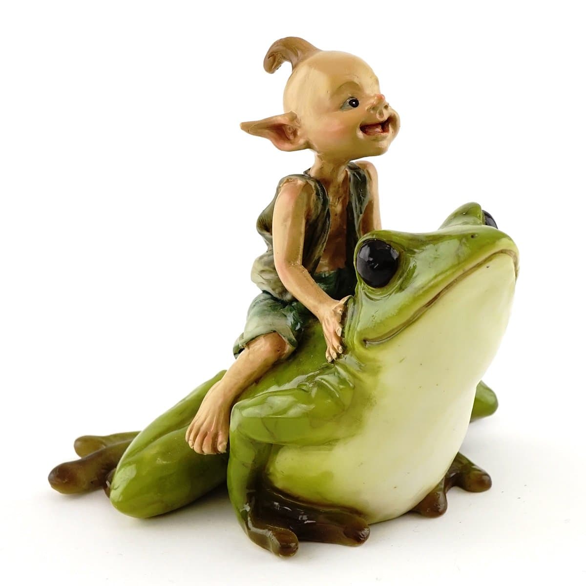Miniature Garden Pixie Riding Frog, Green, Tan