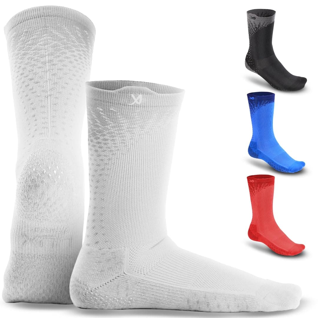 Grip Socks for Cleat Sports - Unisex Ankle-High, 5.5-10.5, White - Thin Grip & Cleat Socks for Football & Rugby with DualGrip Technology - Arch Compression & Moisture-Wicking