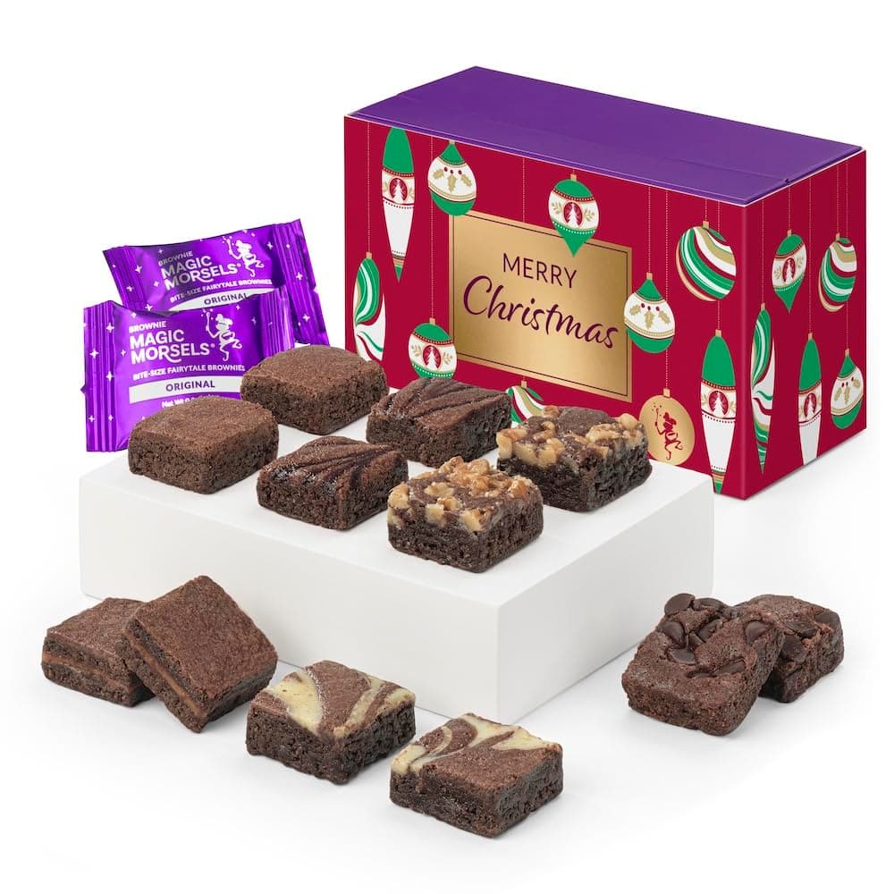 Fairytale Brownies Christmas Magic Morsel Dozen Individually Wrapped Gourmet Chocolate Food Gift Basket - 1.5 Inch x 1.5 Inch Bite-Size Brownies - 12 Pieces - Item HC412