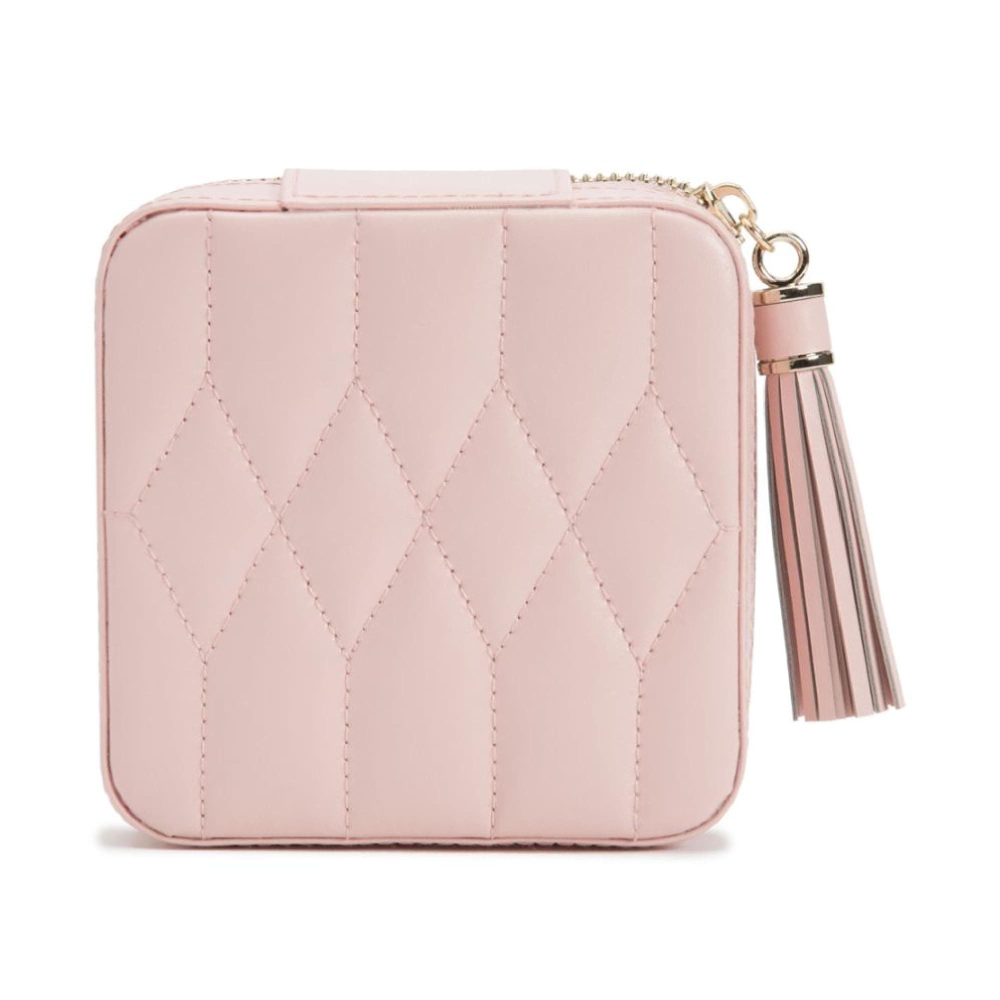 WOLF Caroline Zip Travel Case, Rose Quartz - Seven Ring Rolls, Four Compartments, Three Necklace Hooks & Pocket - Anti-Tarnish LusterLoc Lining