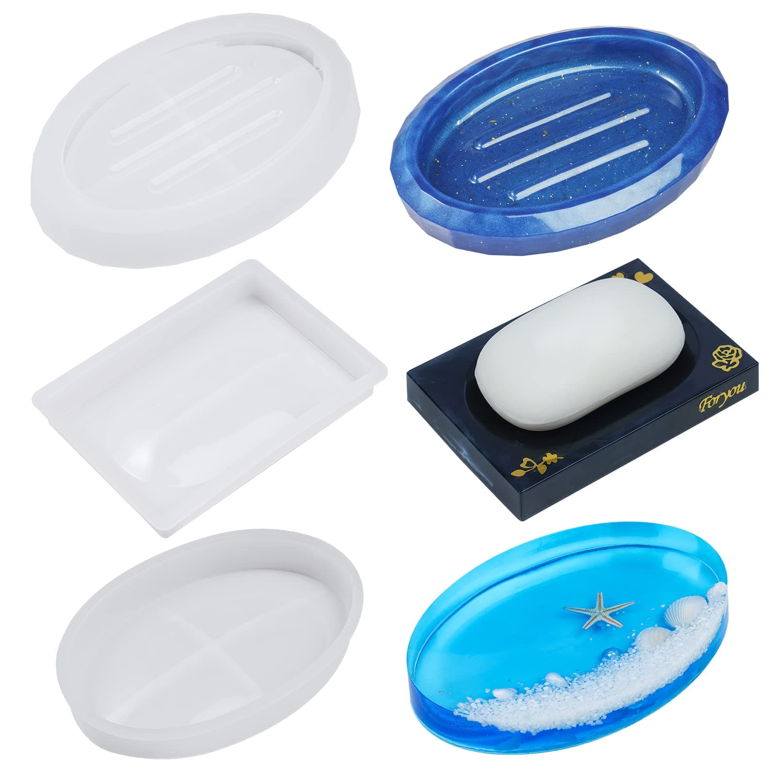 NiArt 3 Piece Epoxy Resin Casting Soft Silicone Mold Soap Holder Hand Craft Home Bathroom Kitchen Decor Sponges Scrubber