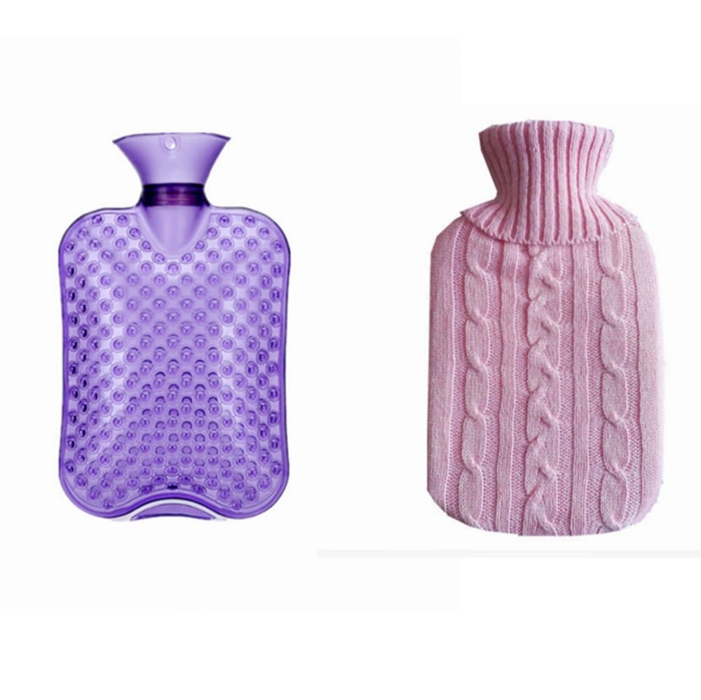 Hot Water Bottle，Classic Rubber Transparent Hot Water Bottle with Knit Cover-,Slow Down The Symptom of Dysmenorrhea，Massage Health！2L (Purple)