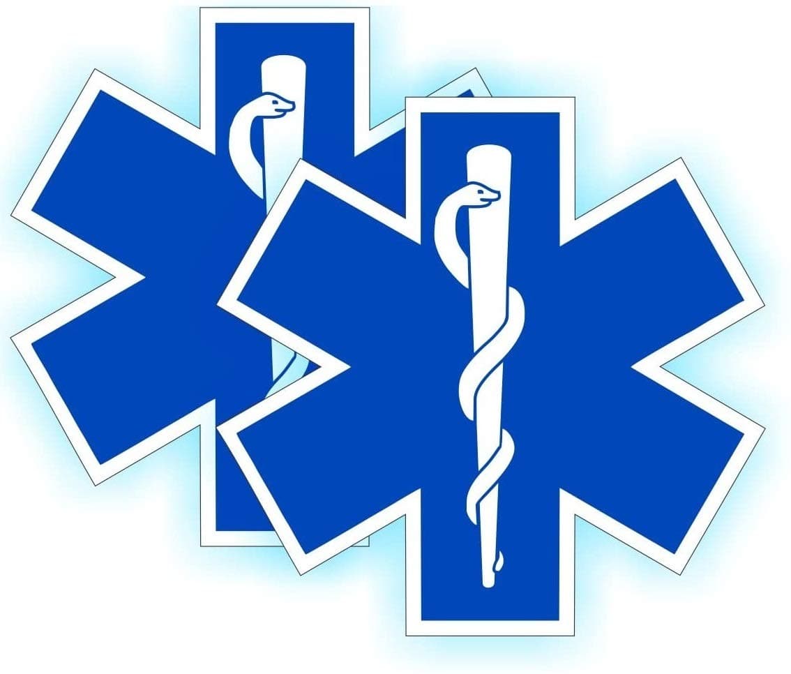 Jay Graphics (2) REFLECTIVE Star of Life Hard Hat Stickers | Fire Rescue Helmet Motorcycle Vinyl Decals | Paramedic EMT Ambulance Labels Badges CPR AED First Aid Nurse RN DMT
