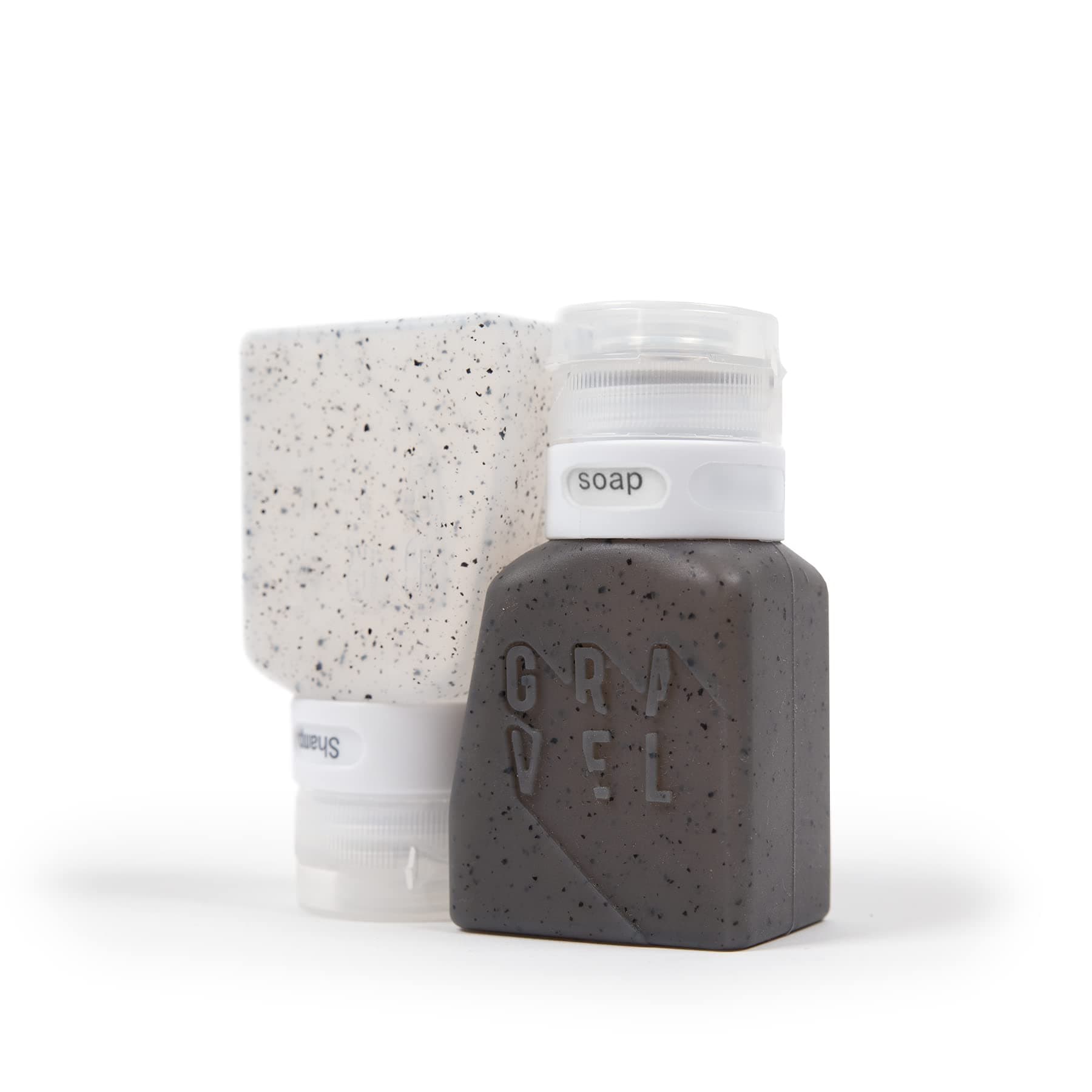 Gravel Soft 3oz Silicone Travel Liquid Bottles Leak Proof (Two Pack) TSA Approved, Clear and Frosted Gray