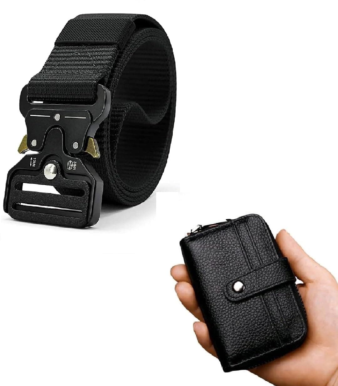 Brajin Men's Tactical Belt Nylon Military Style Webbing Belt with Business cardholder leather Wallet.