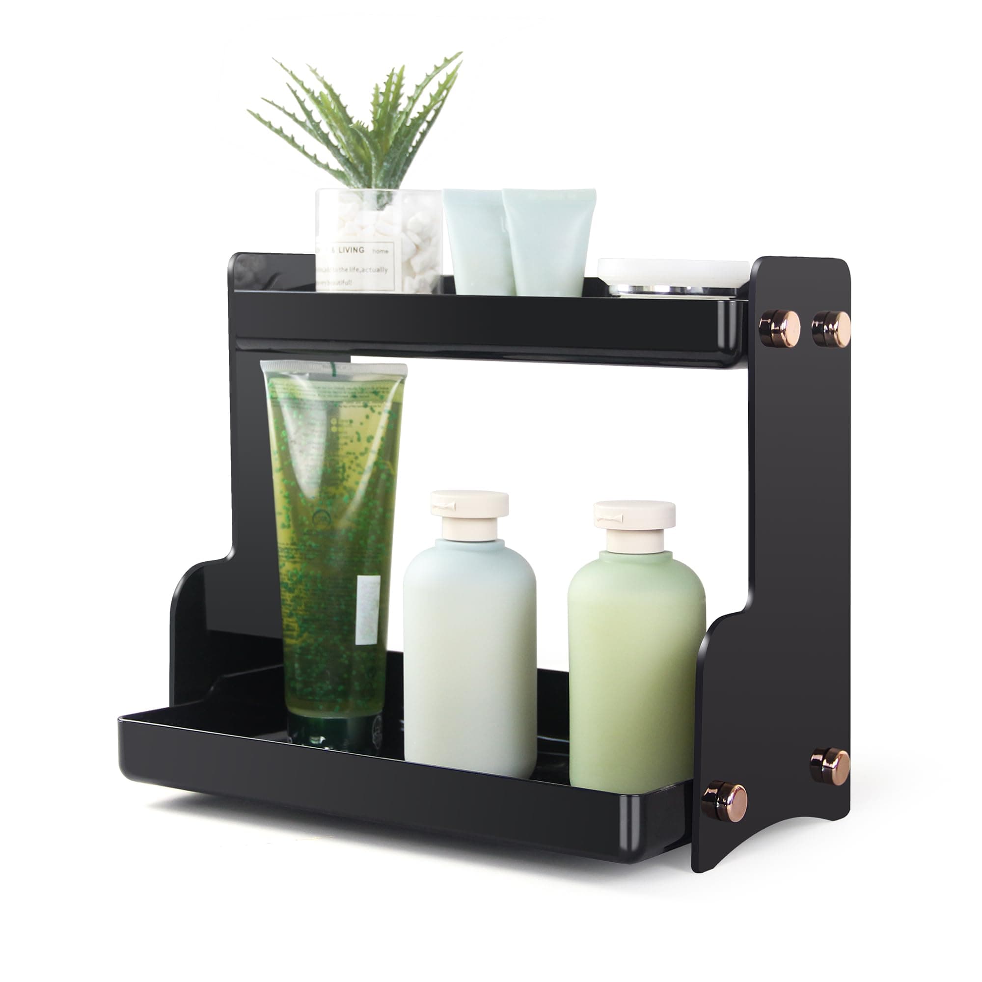 FICTOR 2-Tier Bathroom Countertop Organizer Bathroom Counter Storage Organizer Shelf for Skincare, Makeup, Perfume, Vanity Organizer for Bathroom and Kitchen, Black