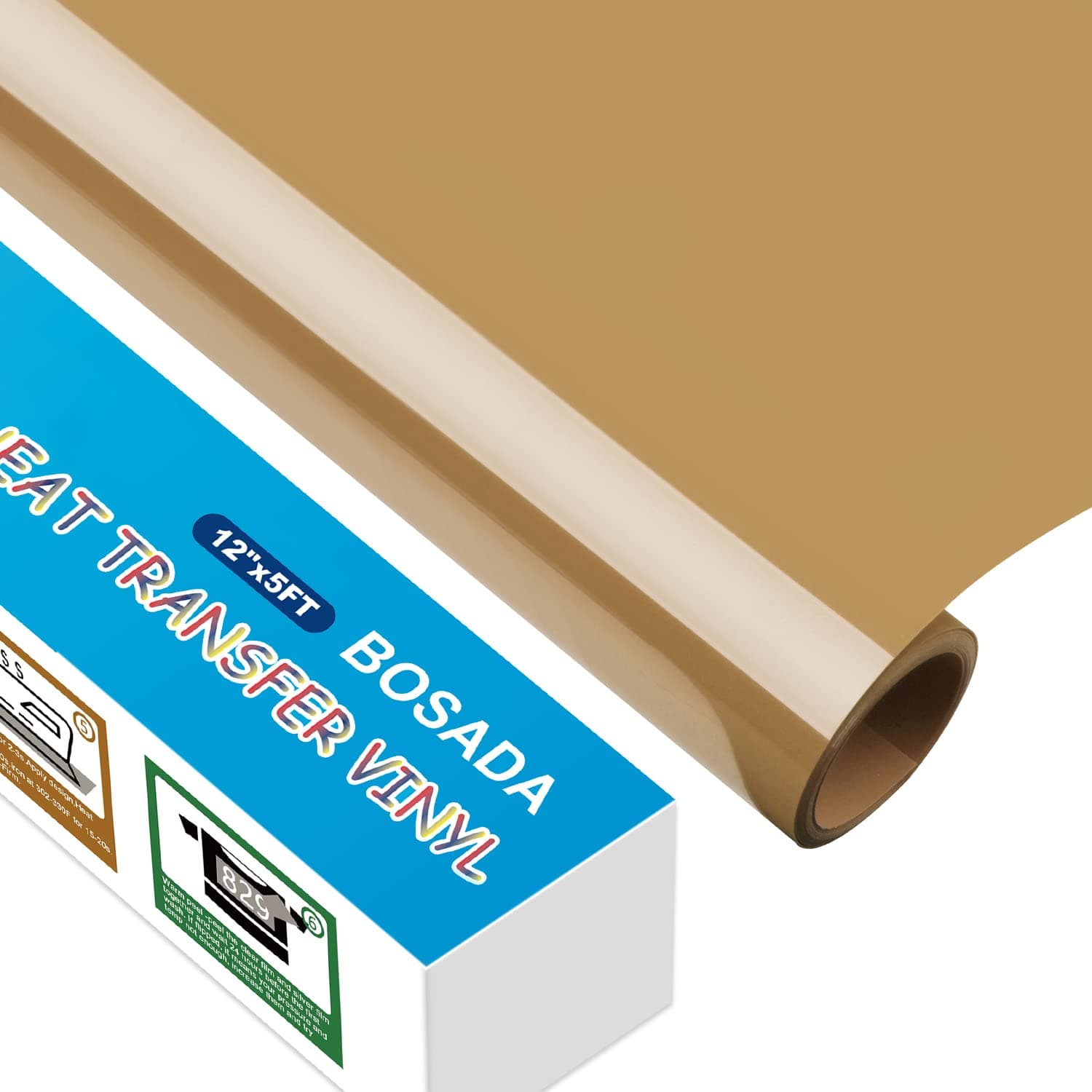 BOSADAHeat Transfer Vinyl 12" x 5ft PU Brown HTV Vinyl Iron on Vinyl for Cricut and DIY T-Shirt Clothing Hats Pillows Fabric