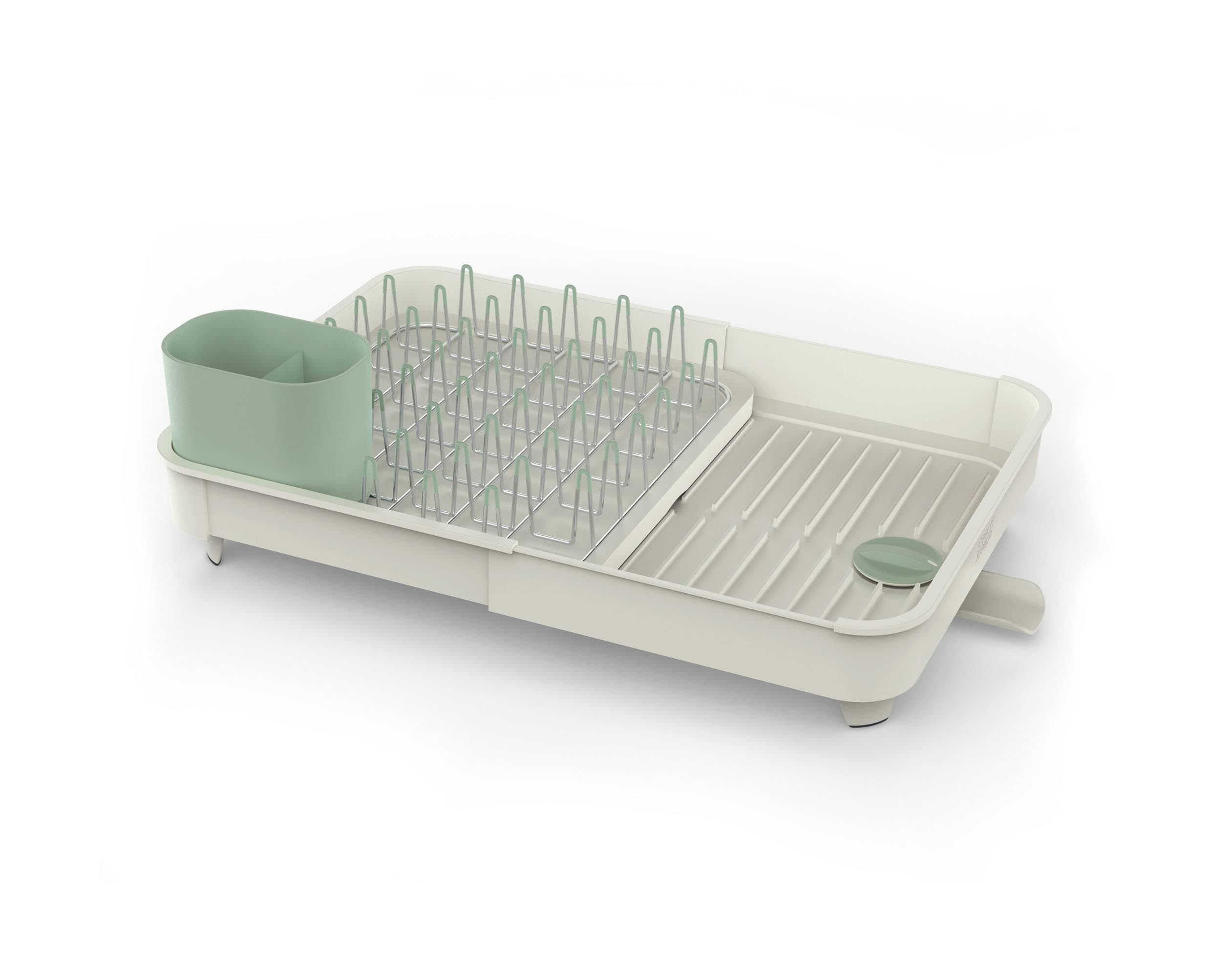 Extend Expandable Dish Drainer Rack with Removable Flatware Holder Swivel Draining Spout - Stone/Sage Green