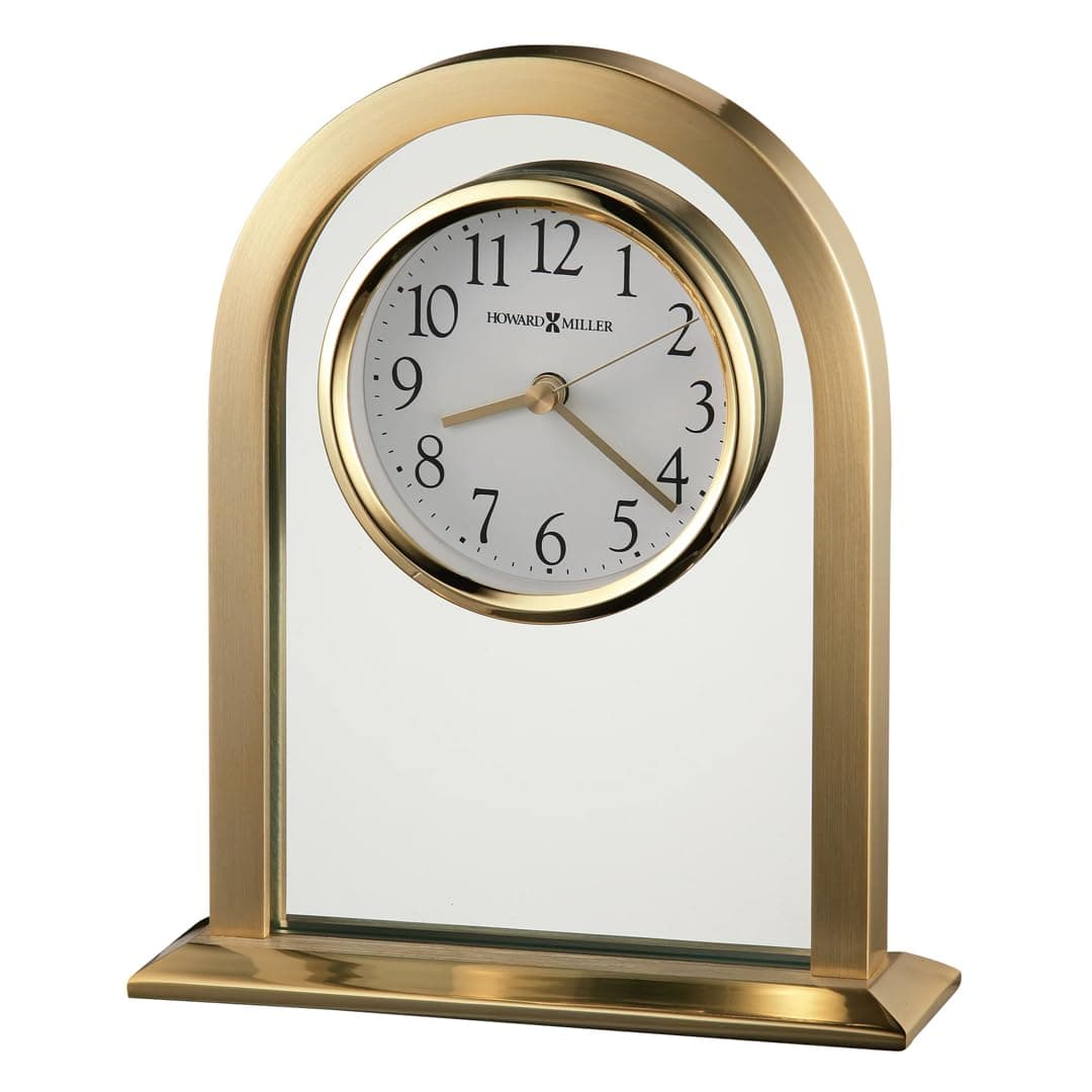 Howard Miller Imperial Table Clock – Elegant Brass Quartz Table Clock with Polished Finish & Glass Face Decorative Mantel Ideal for Home Office Wedding Anniversary & Housewarming Gift