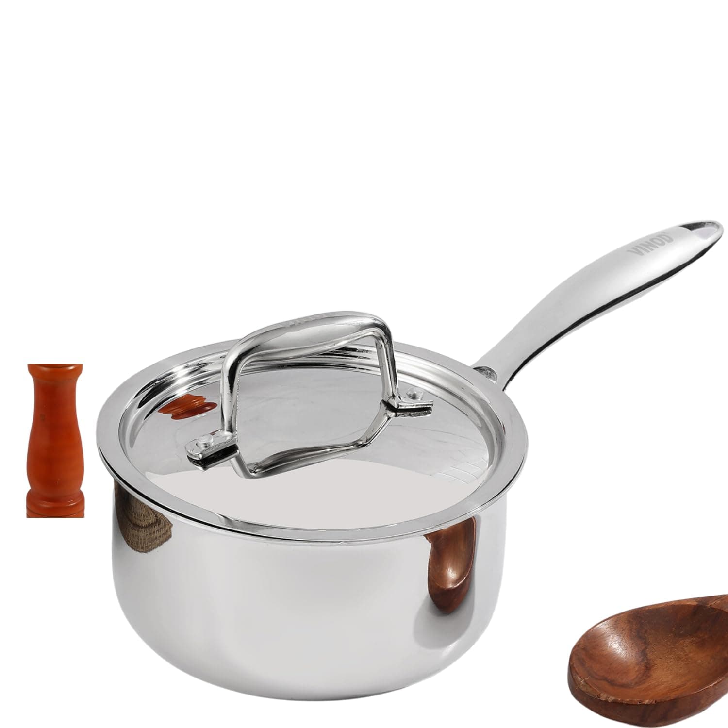 Platinum Triply Stainless Steel Saucepan with Lid - 14 cm, 1.2 L (Induction Friendly)