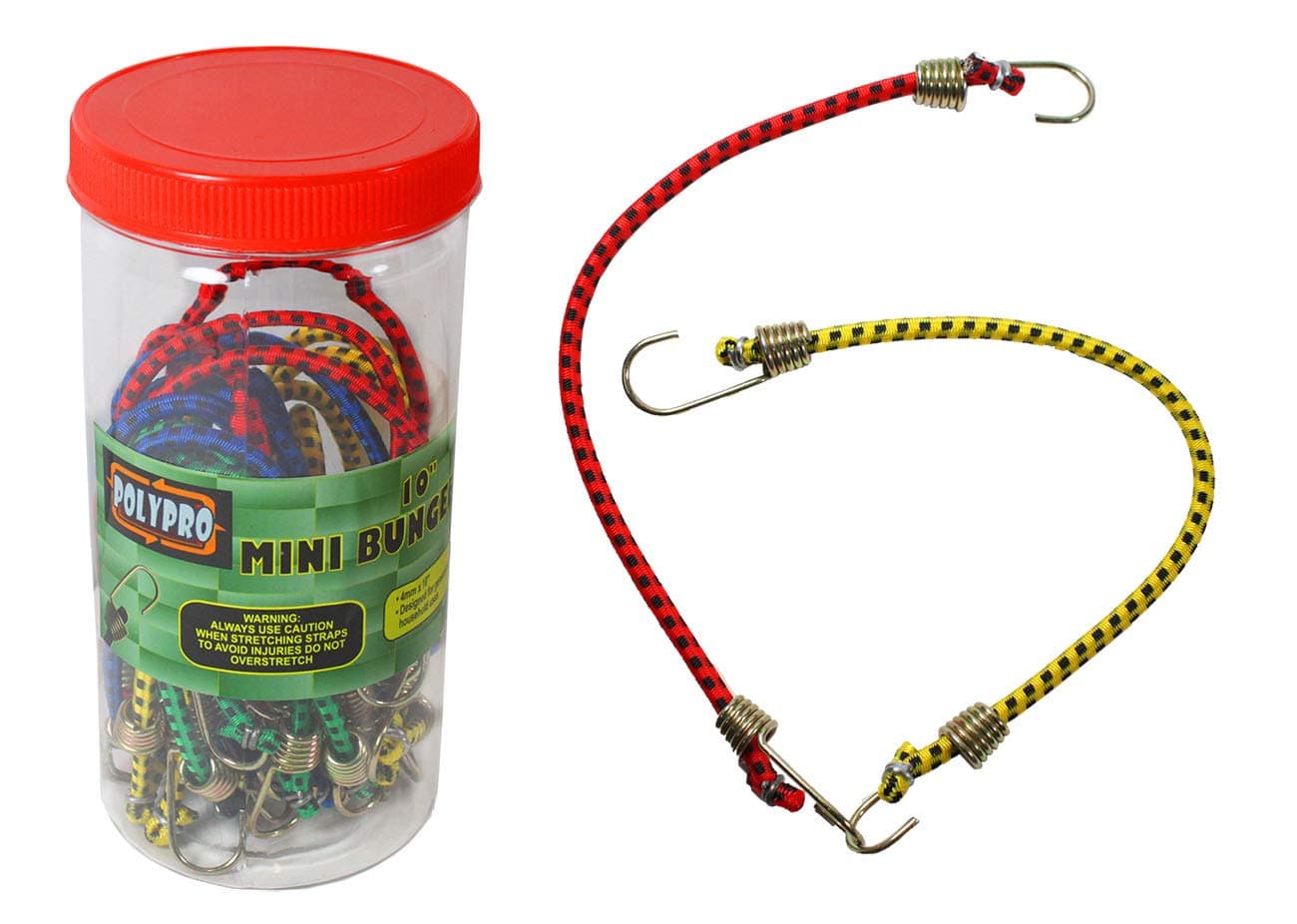 20-Piece Mini Bungee Cords | 10" (25 cm) Length - 18" (46 cm) Stretched | 0.15" (0.4 cm) Thickness | Zinc-Plated Hooks | Green, Yellow, Red, Blue Bungees | Great for Outdoors & Camping