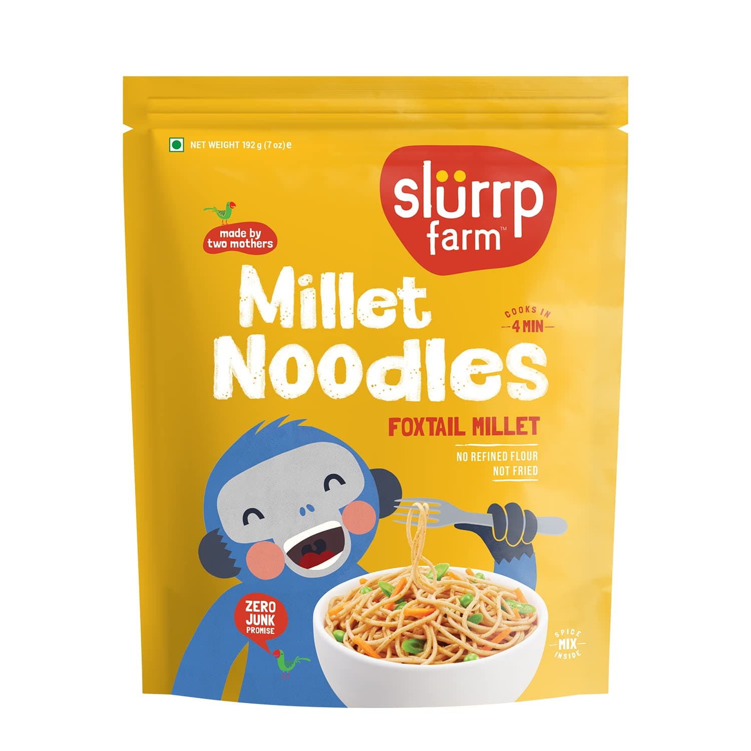 Slurrp Farm Millet Hakka Noodles Classic Masala Millet Noodles 192g | NO White Flour | Not Fried, No MSG