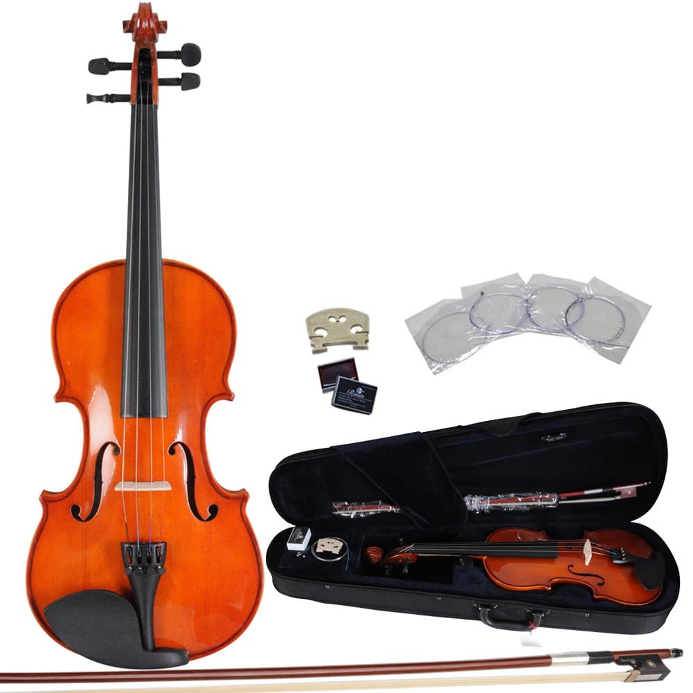 ADM 1/16 Size All Solid Handcrafted Student Violin Starter Kits, Red Brown lacquer finish
