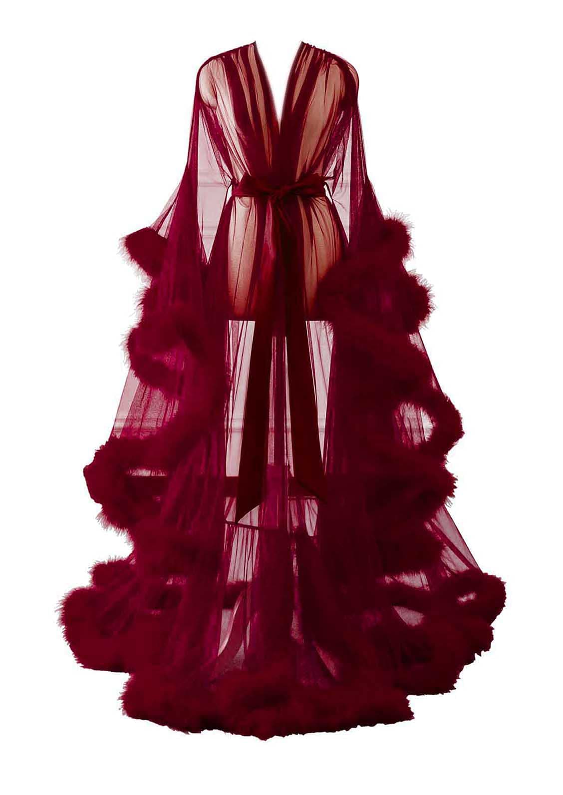 Sexy Feather Robe Long Fur Tulle Robe Sheer Lingerie Maternity Photoshoot Dress Sleepwear Nightgown Bathrobe